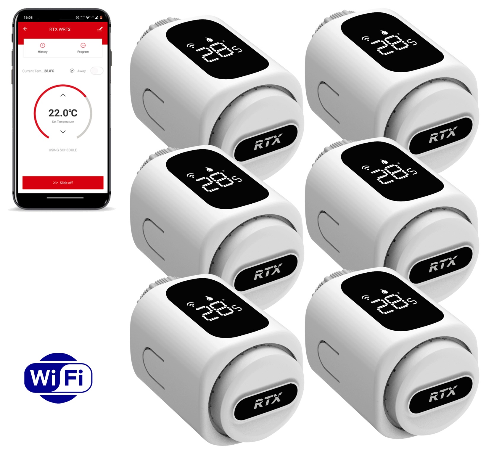 Sada 6x Termostatická Kartuše Rtx Termostat pro WiFi radiátor Tuya Smart
