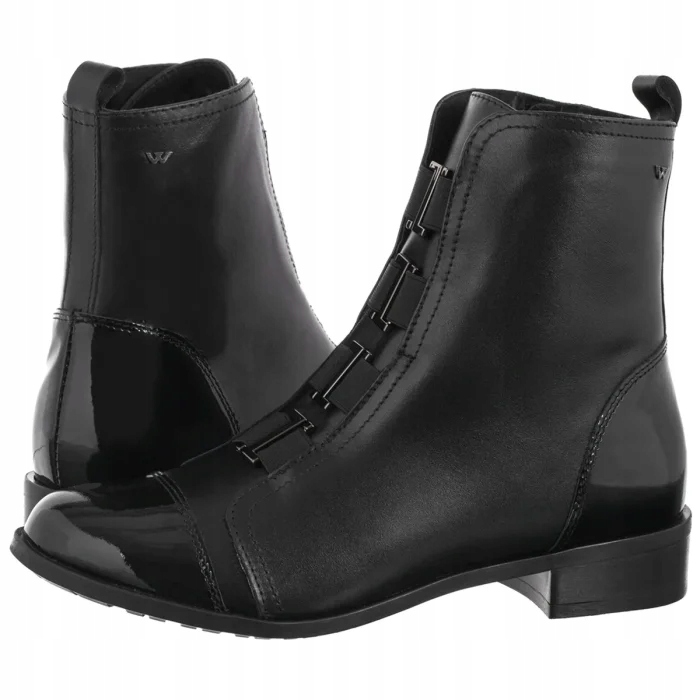 Dámské Kožené Boty Kotníkové Boty Wojas Černé 55068-71 Kotníkové Boty
