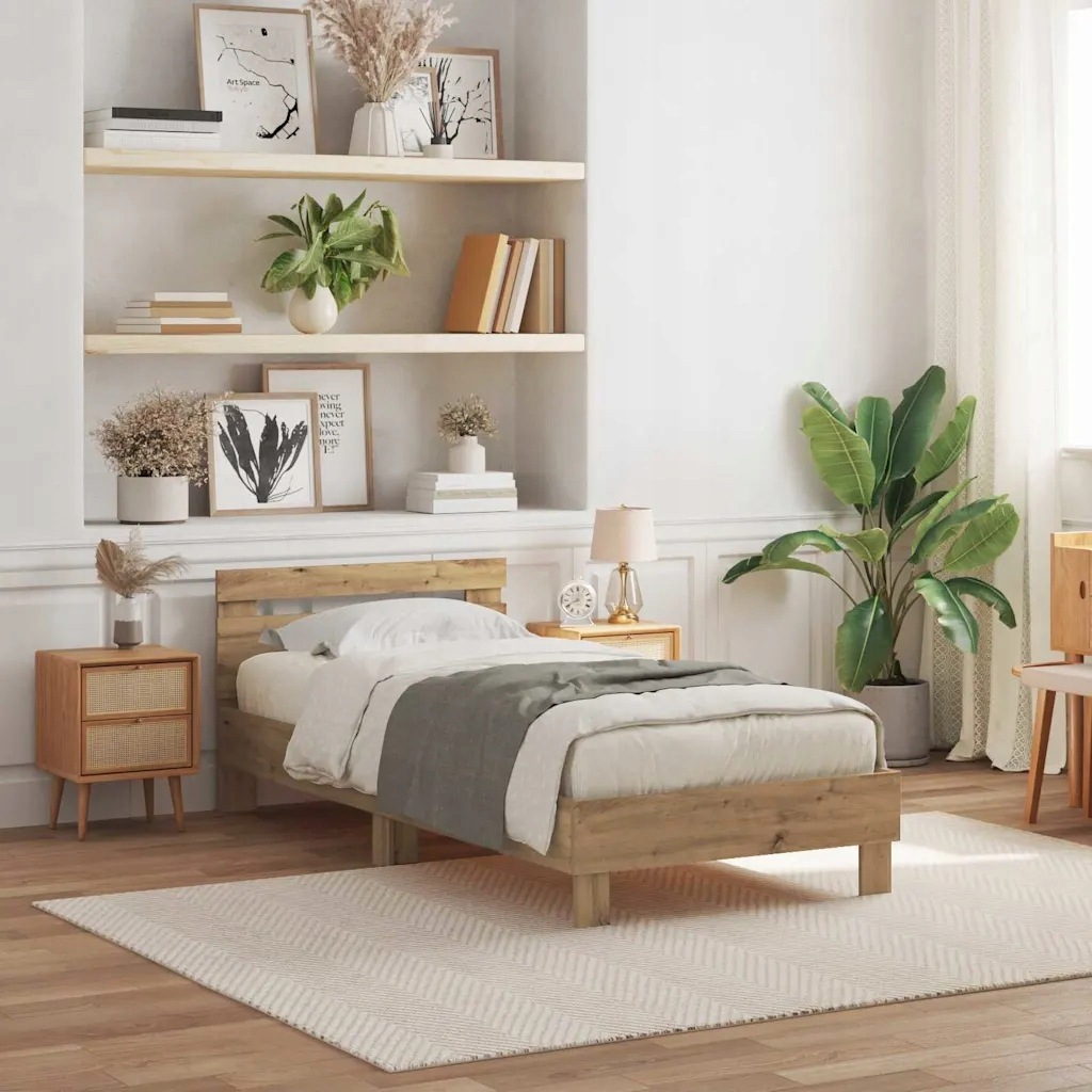 vidaXL Rám postele s Led Artisanový dub 90 x 200 cm kompozitní dřevo