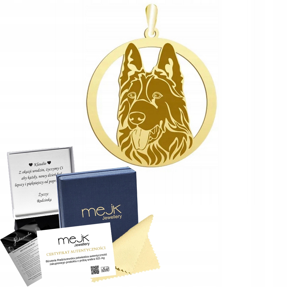 Zlatý přívěsek se psem Německý ovčák černý 925 Žena Dárek Gravírování