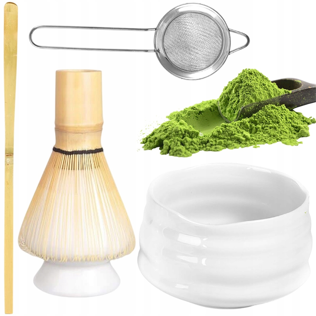 Bambusovo-keramický Matcha Set S Příslušenstvím, Barva Dřevěná