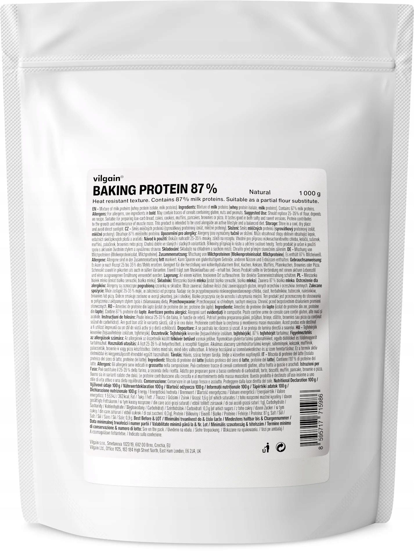Vilgain 87% Protein na pečení – syrovátkový izolát 1 kg