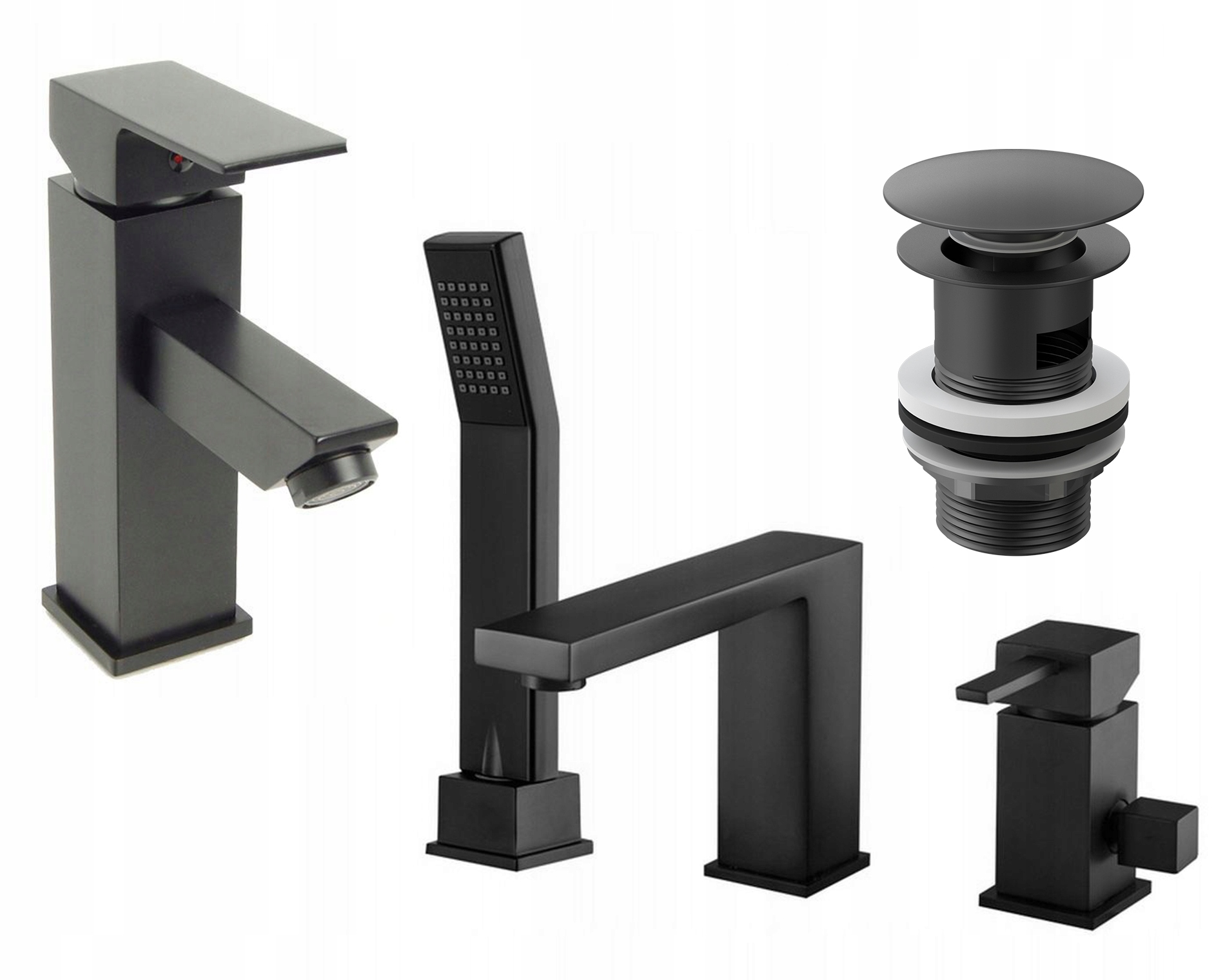 BATERIA WANNOWA + UMYWALKOWA WYSOKA CZARNA CUBE