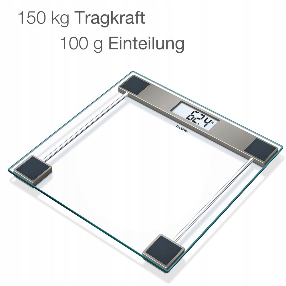 BEURER CRISTAL GS 11 WAGA SZKLANA CYFROWA LCD 150KG PRZEZROCZYSTA — miniatura 3