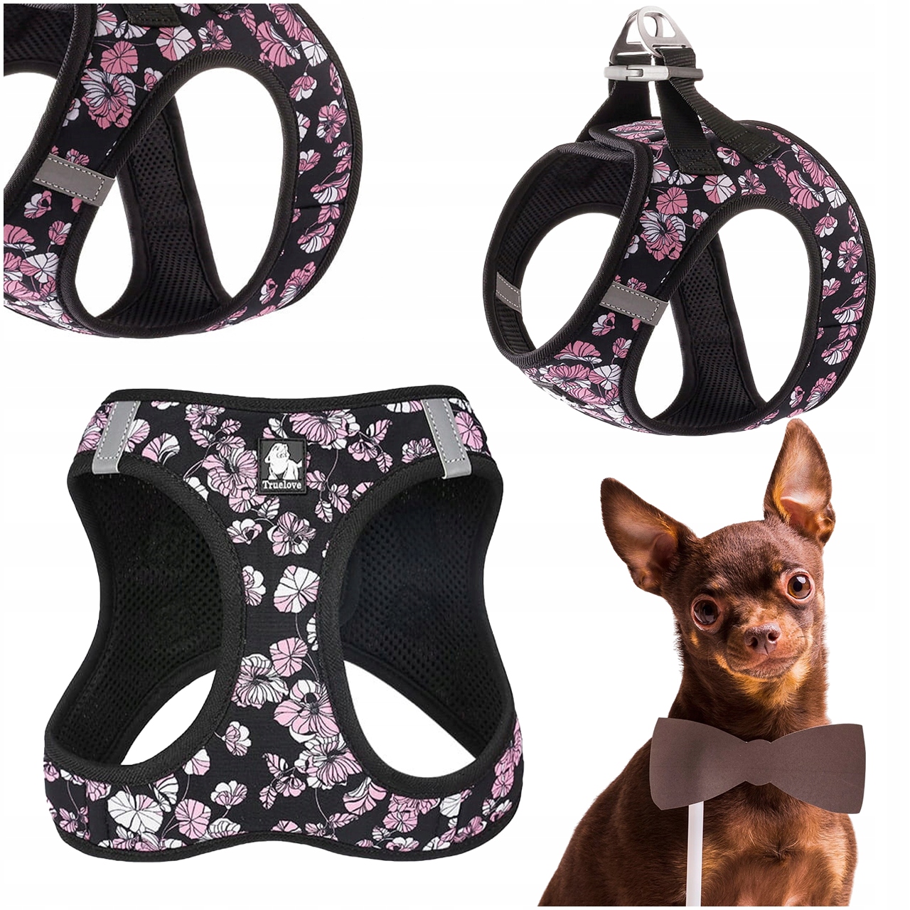 Szelki Dla Małego Psa Step-in Regulowane Truelove Mini Lekkie Czarne Xxxs