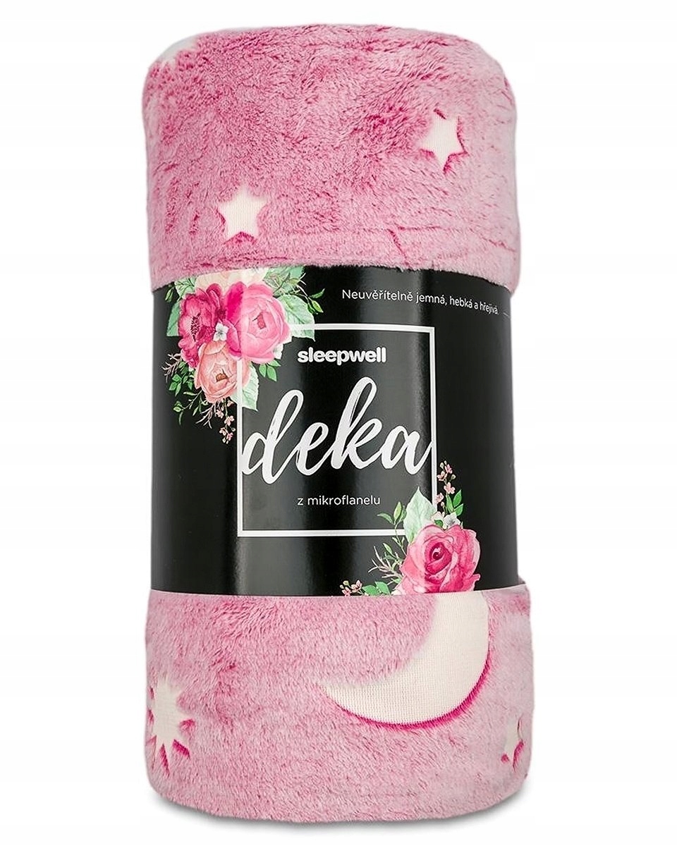 Deka z mikrovlákna mikroplyšová svítící Hvězdy Růžové, 150x200cm