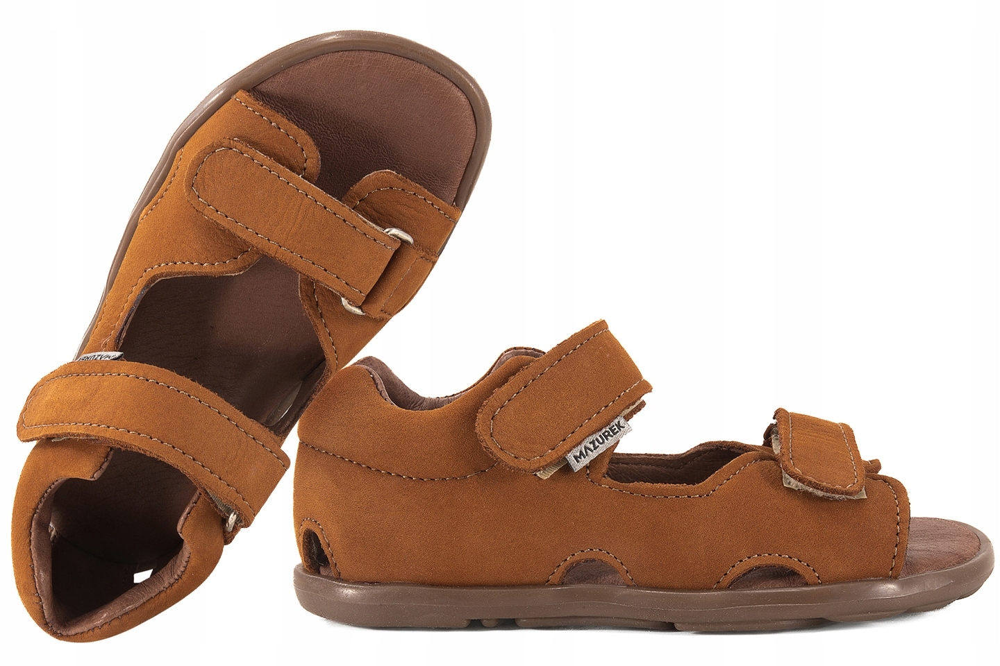 Mazurek 1363 Barefoot Skórzane Sandały Dziecięce Nubuk rudy brąz 23 Rudy