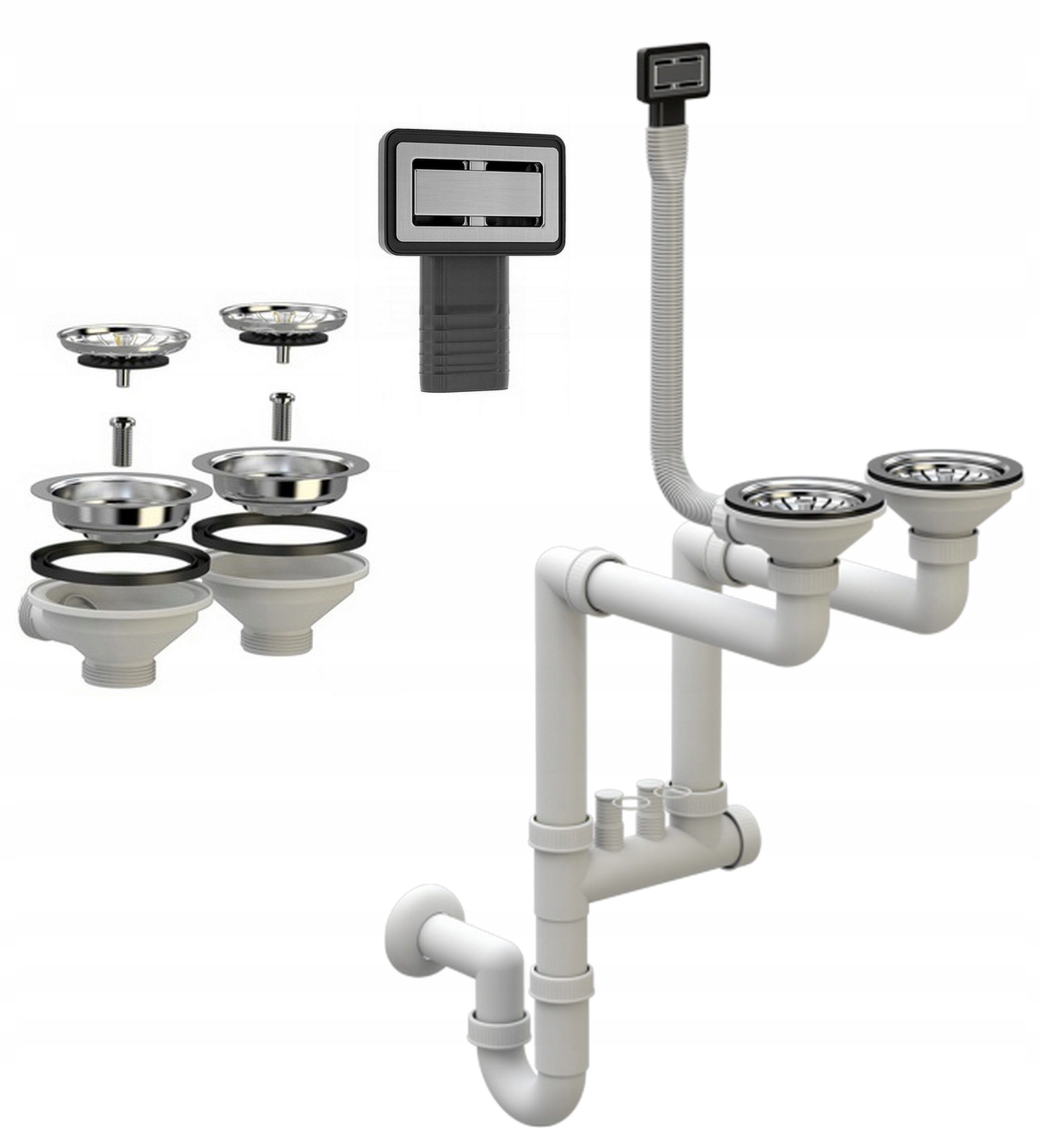 

Syfon Prostokątny Manualny Dwukomorowy Chrom