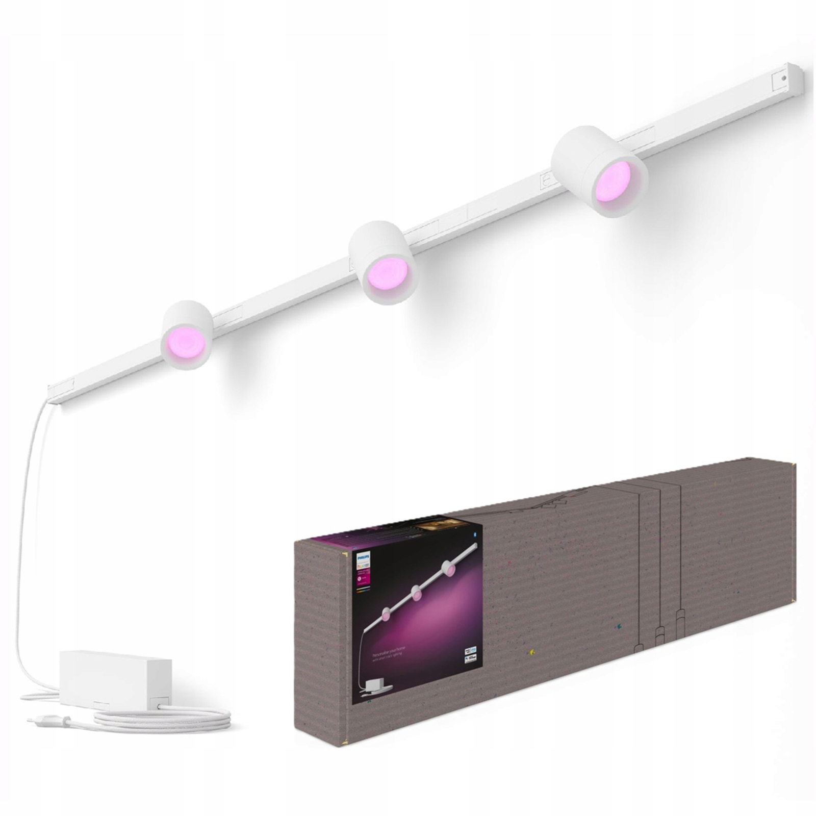 Sada koľajnicového systému 1,5m 3x Led reflektor Perifo Cct Rgb Philips Hue