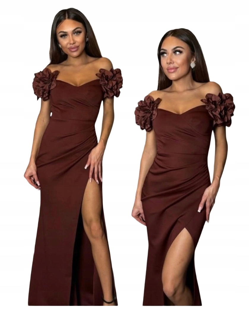 Krystianna Čokoládová Dlouhá Šaty s rozparkem na svatební hostina 2XL