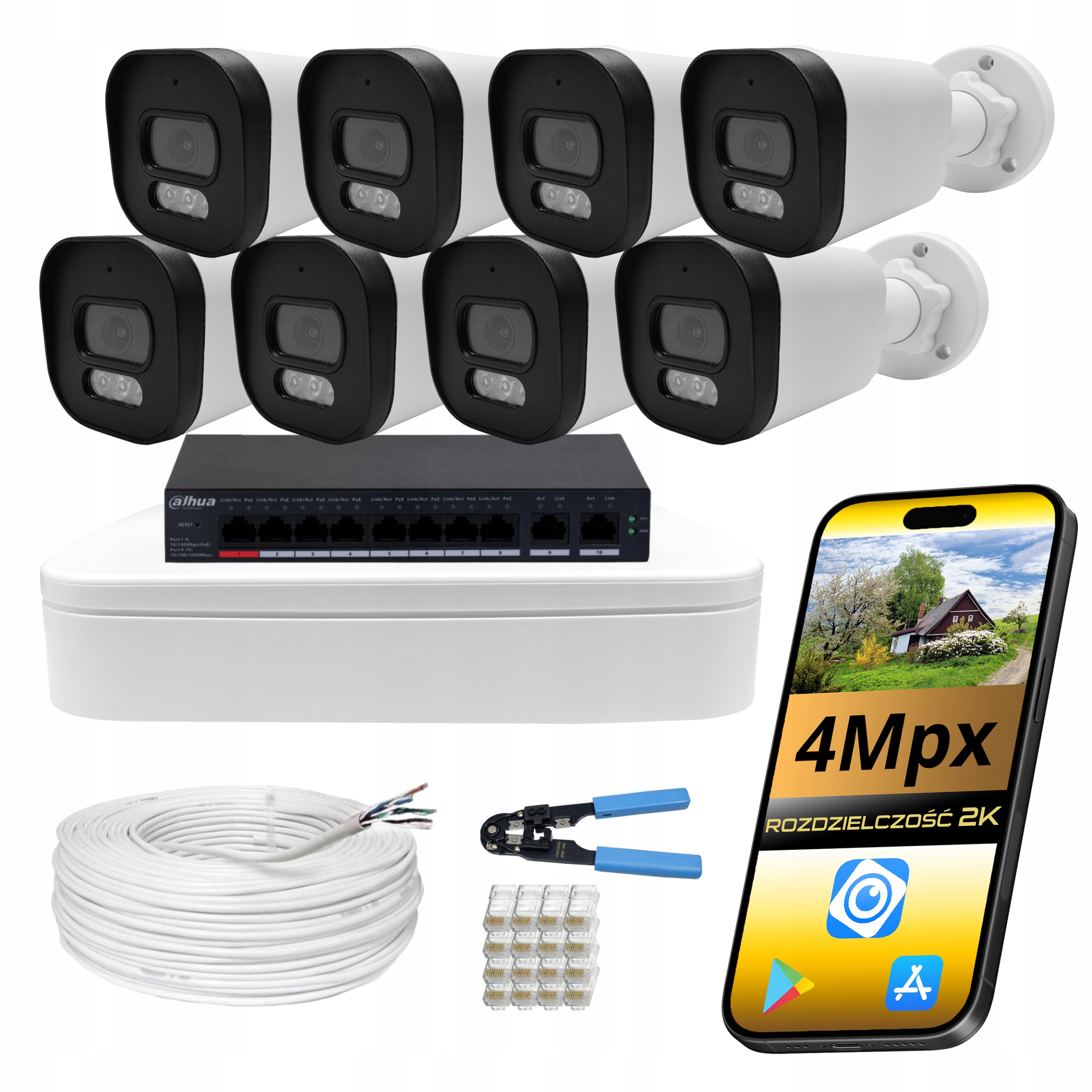 Sada Pro Monitorování Dahua 8x Venkovní Ip Kamera Poe 4Mpx Dual Light