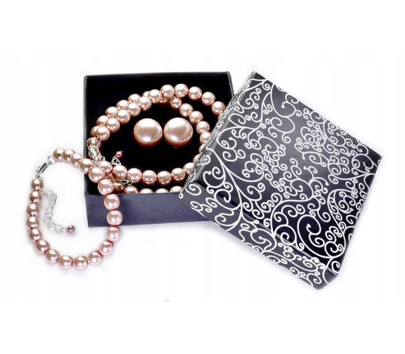 Komplet Perły Różowe Zestaw Z Pereł Pudrowy Róż Z Klipsami Naszyjnik Kolia