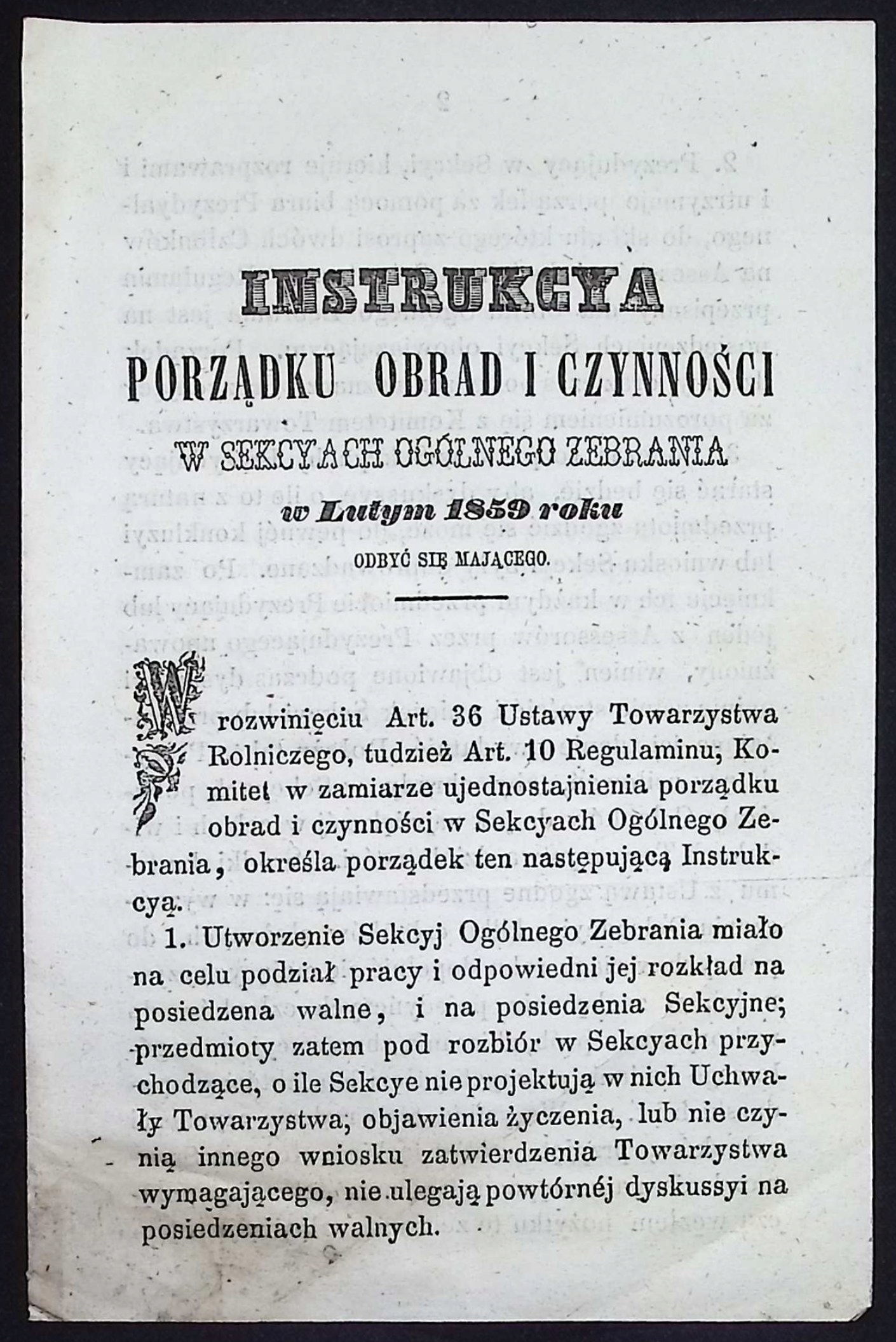 Instrukcya porządku obrad i czynności Towarzystwa Rolniczego