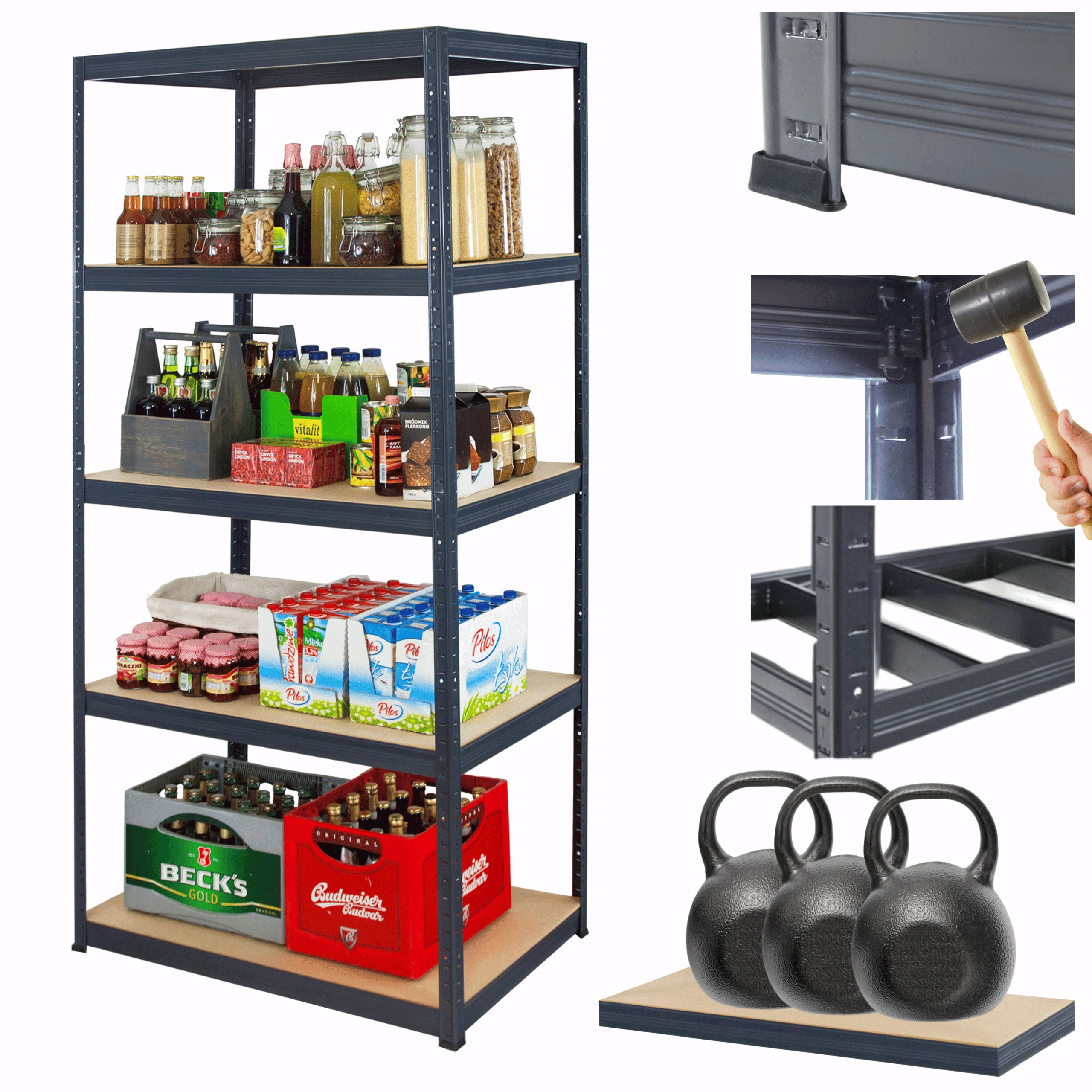 Kovový skladovací regál Premium Helios 180x75x45 cm 5Px350 kg, odolný