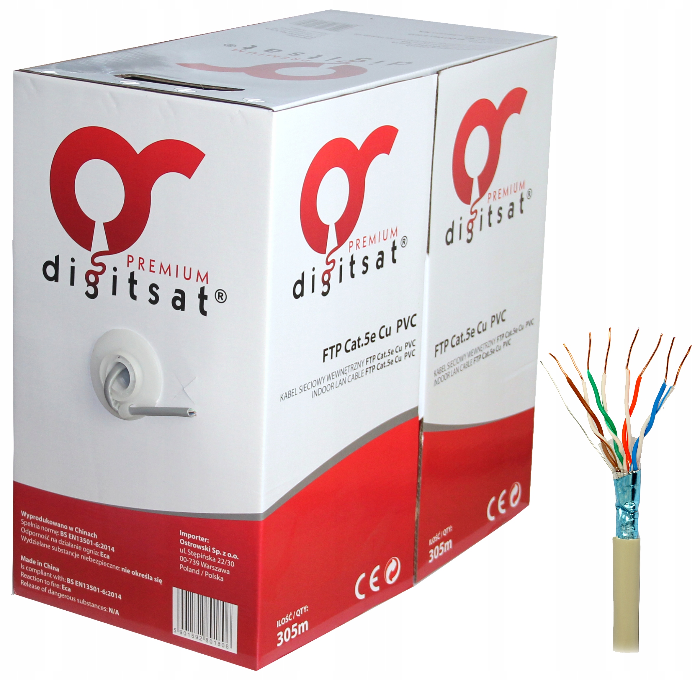 Przewód F/utp kat. 5e Digitsat Premium skrętka wew. ekranowana Box 305m