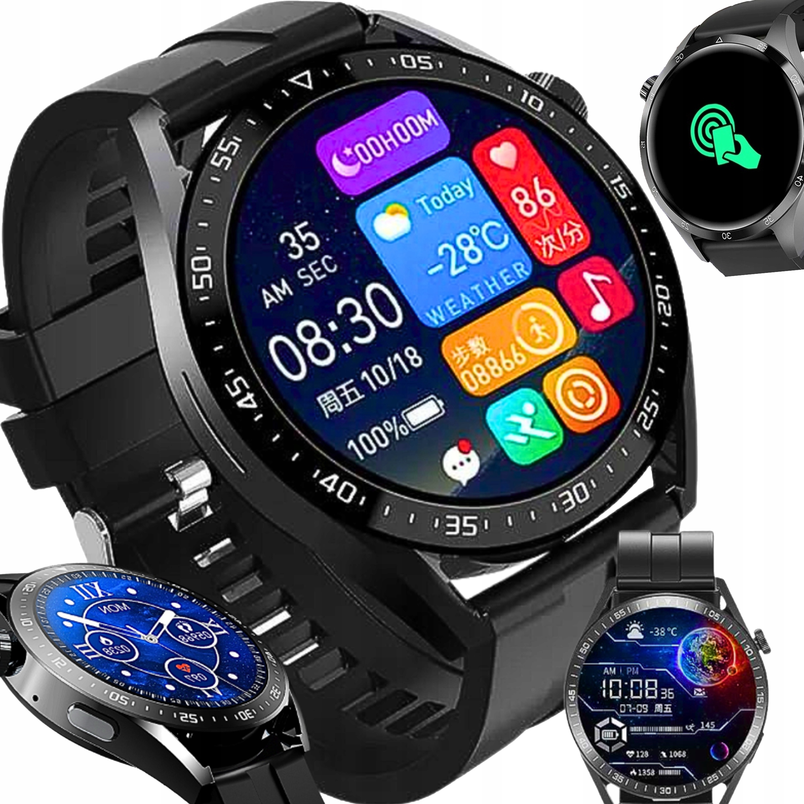 POLSKI SMARTWATCH MĘSKI NFC AMOLED GPS PULSOMETR POGODA FIT TRYBY SPORTOWE