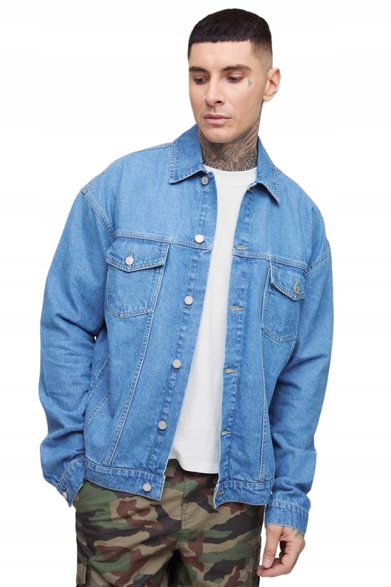 Boohooman Pánská Jednořadá Džínová Bunda Modrá K Bokům M Z3A