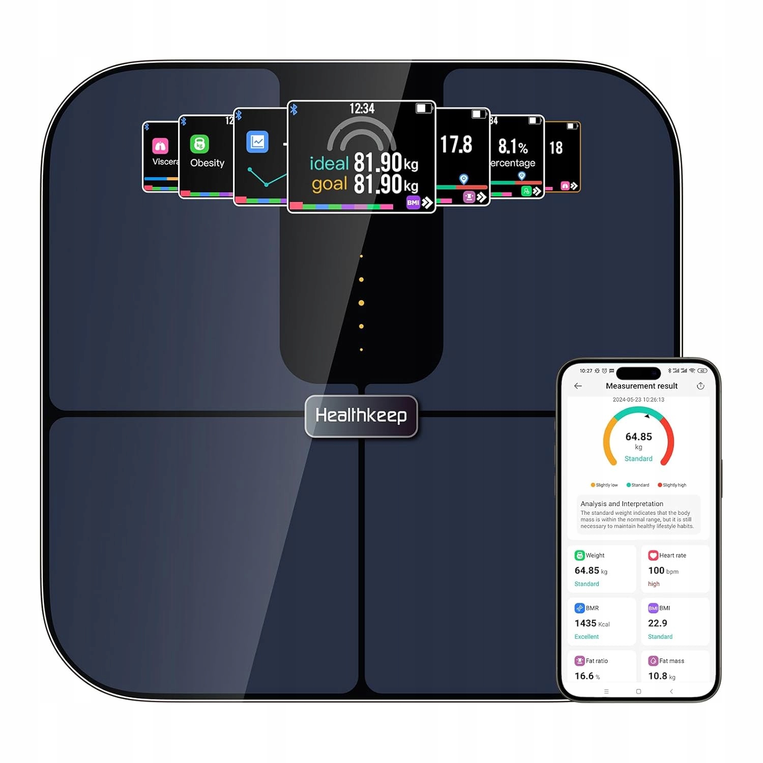 Kúpeľňová váha Bluetooth s Tft displejom Healthkeep CF588 25 modrá