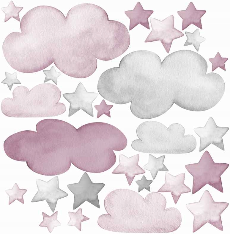 

Naklejki na ścianę Różowe gwiazdki chmurki