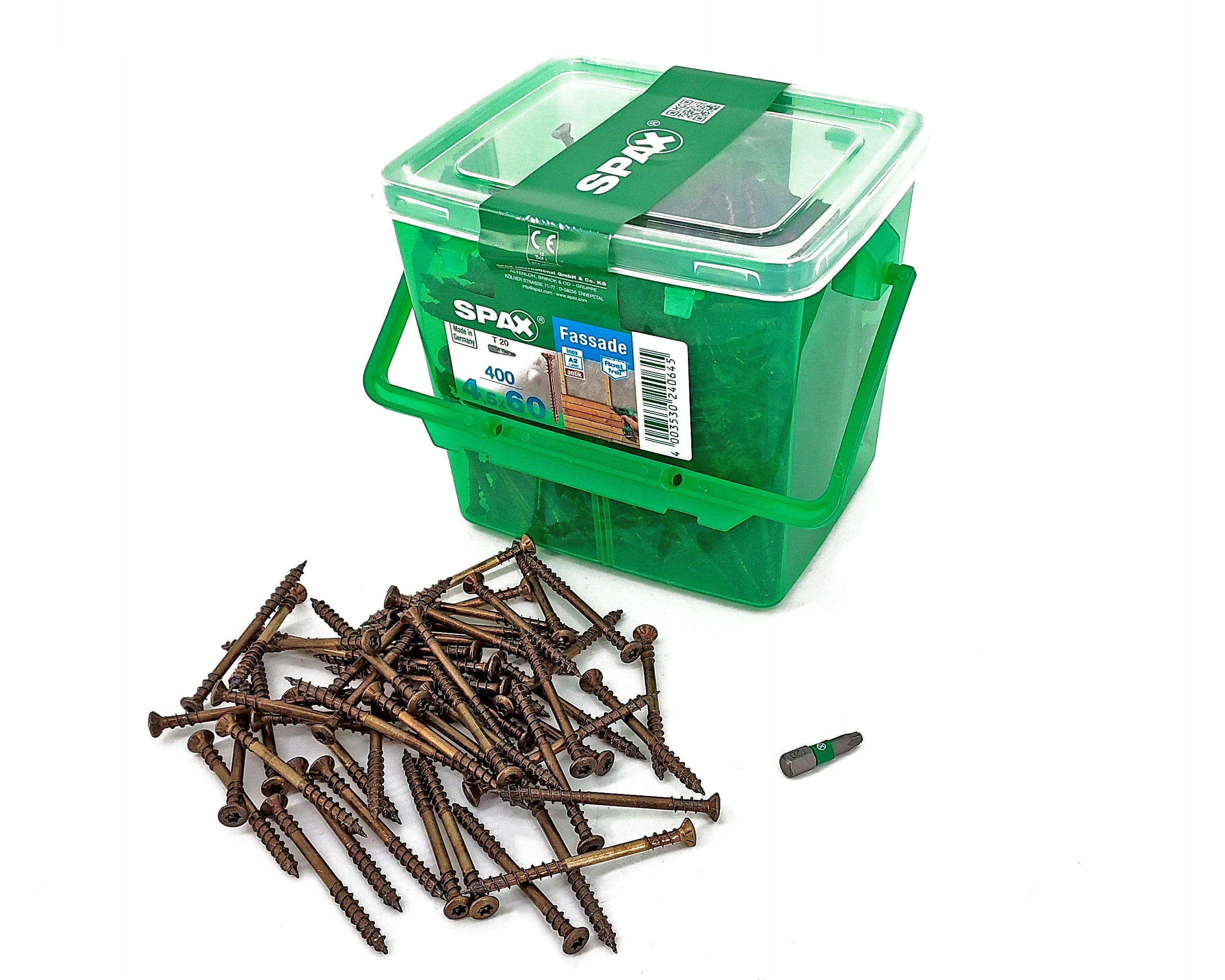 Šrouby Spax do fasádního prkna 4,5 x 60 mm, A2,TX staré zlato, kbelík 400 ks