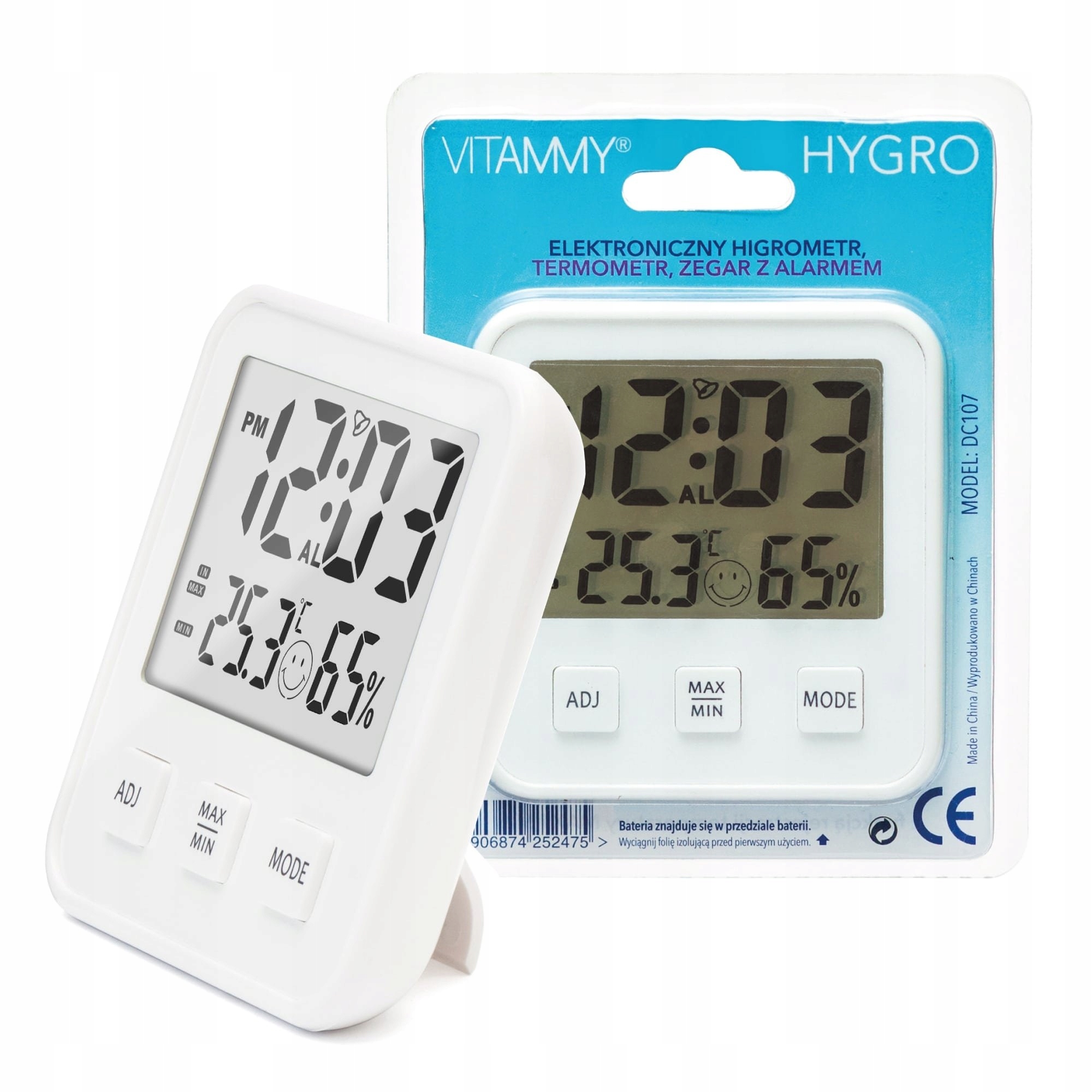 STACJA POGODY TERMOMETR HIGROMETR ZEGAREK ALARM CZUJNIK NA MAGNES Hygro Model HYGRO