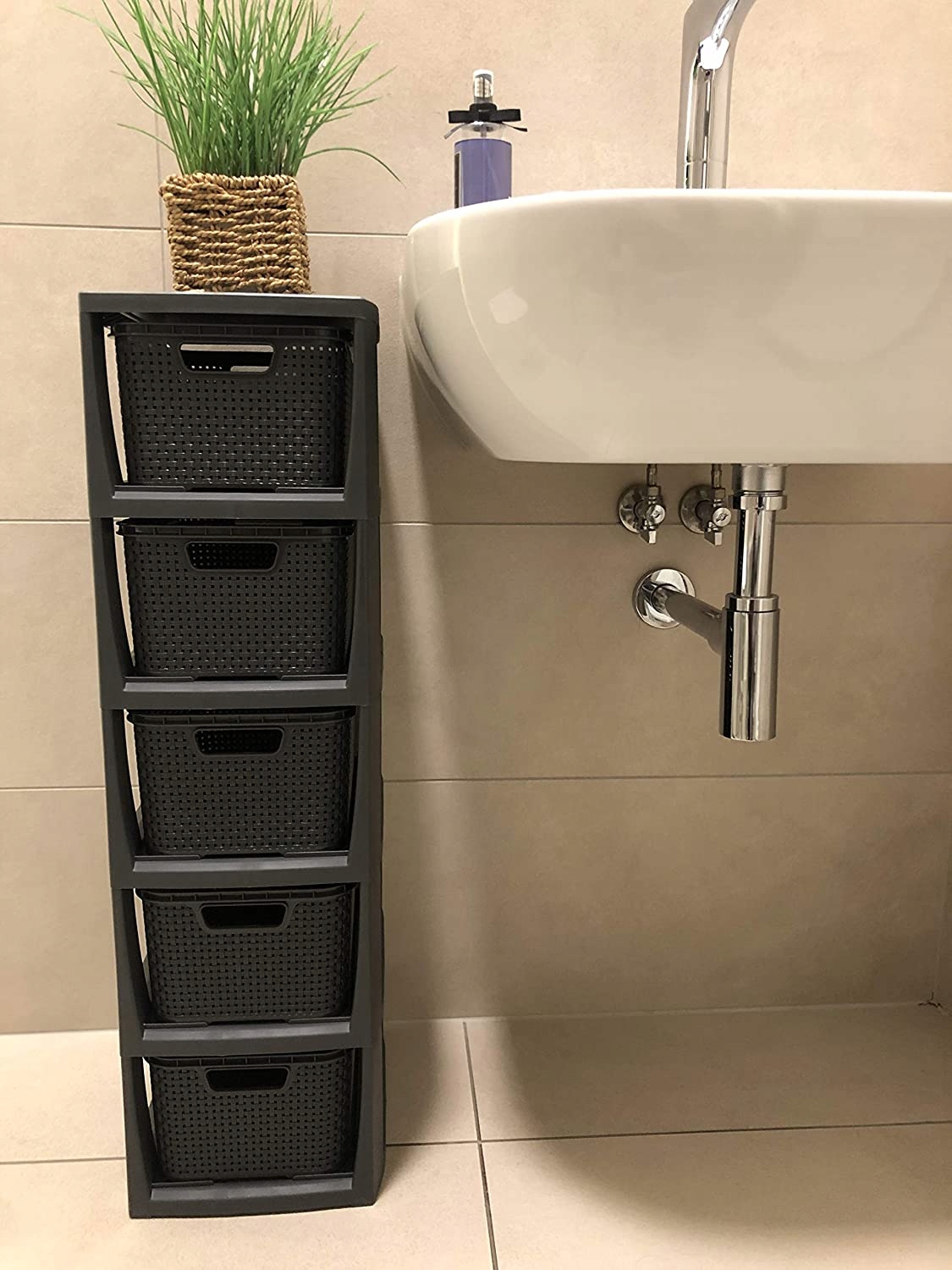 BRANQ - Regał łazienkowy - stojak komoda słupek - 5x koszyk Wysokość mebla 80 cm