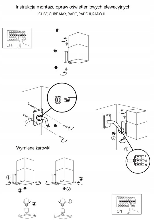 Lampa elewacyjna KINKIET ogrodowy RADO III Popiel - oświetlenie zewnętrzne Kolor odcienie szarości i srebra