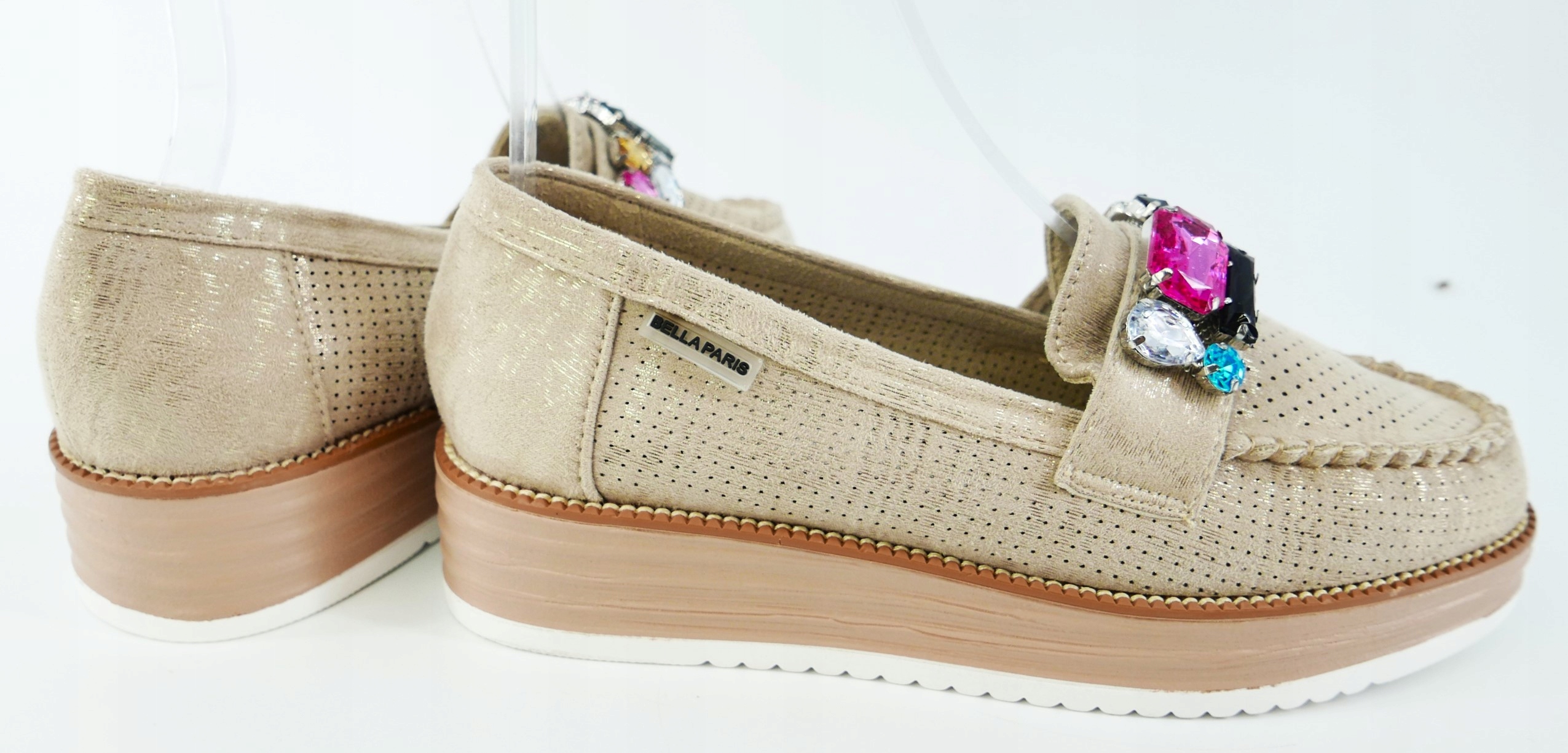 BELLA PARIS MOKASYNY DAMSKIE ZŁOTE KRYSZTAŁKI R36 Rozmiar 36