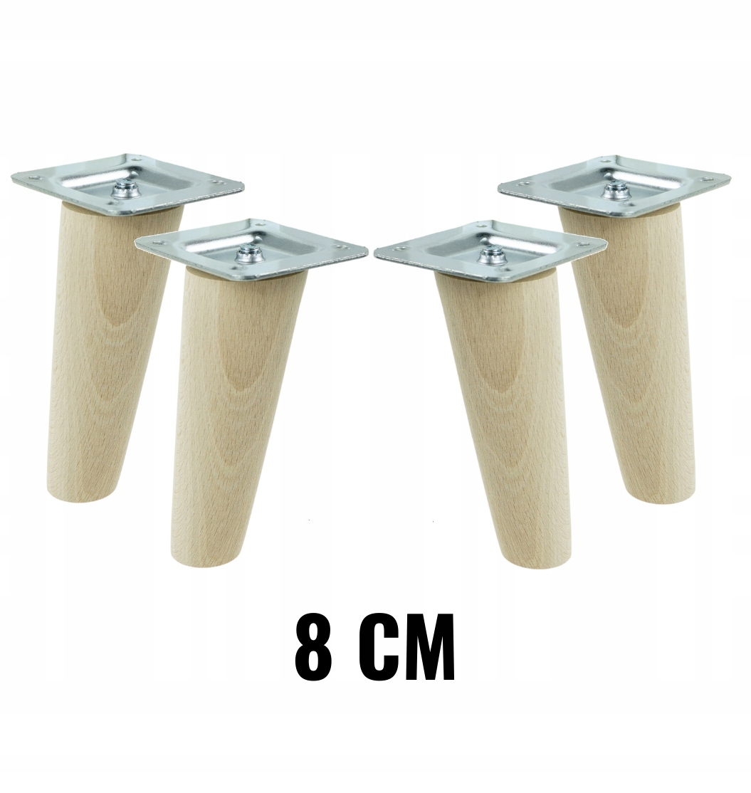

4x nogi nóżki drewniane 8 cm z blachą montażową