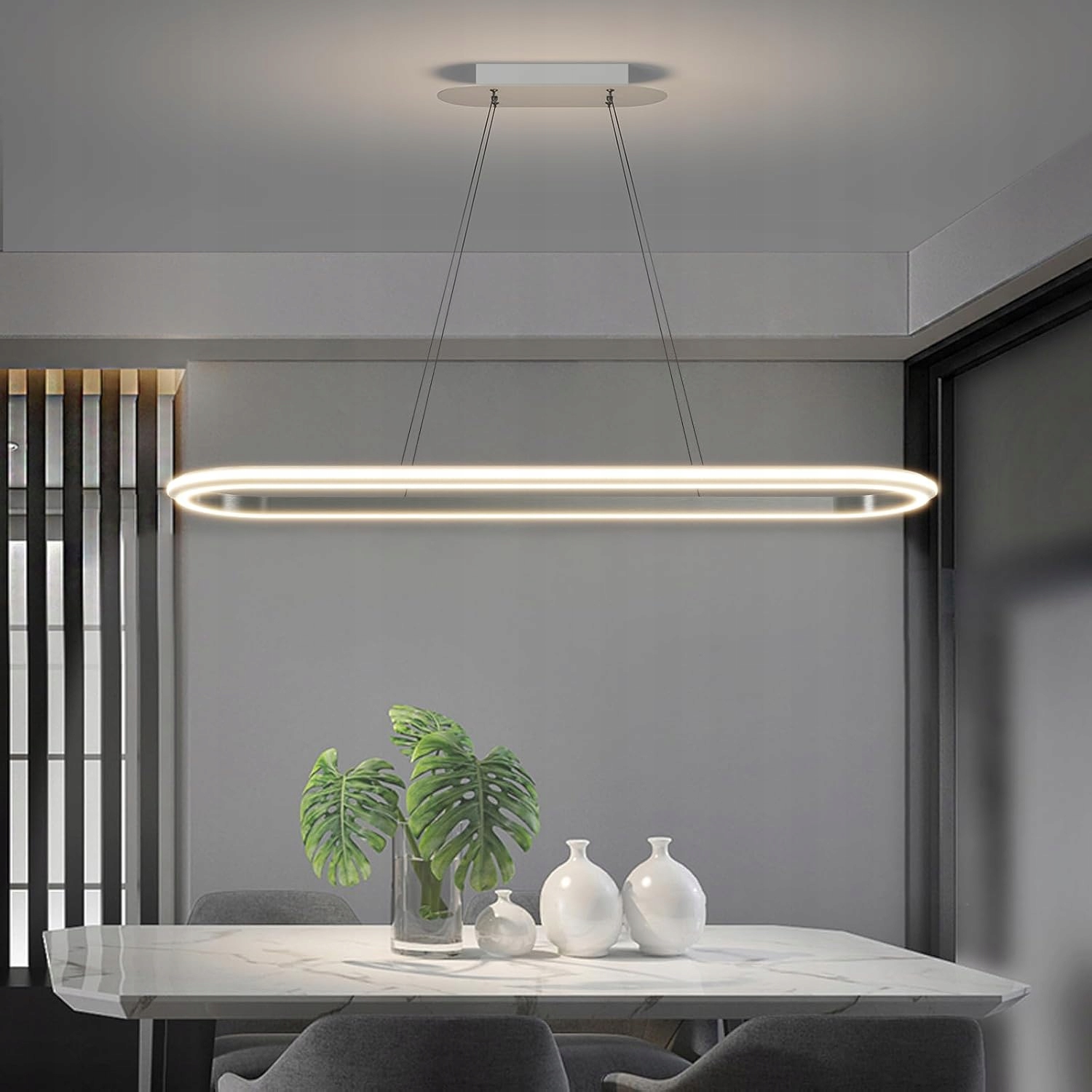 Moderná oválna závesná lampa 110 cm, regulácia jasu, diaľkový ovládač