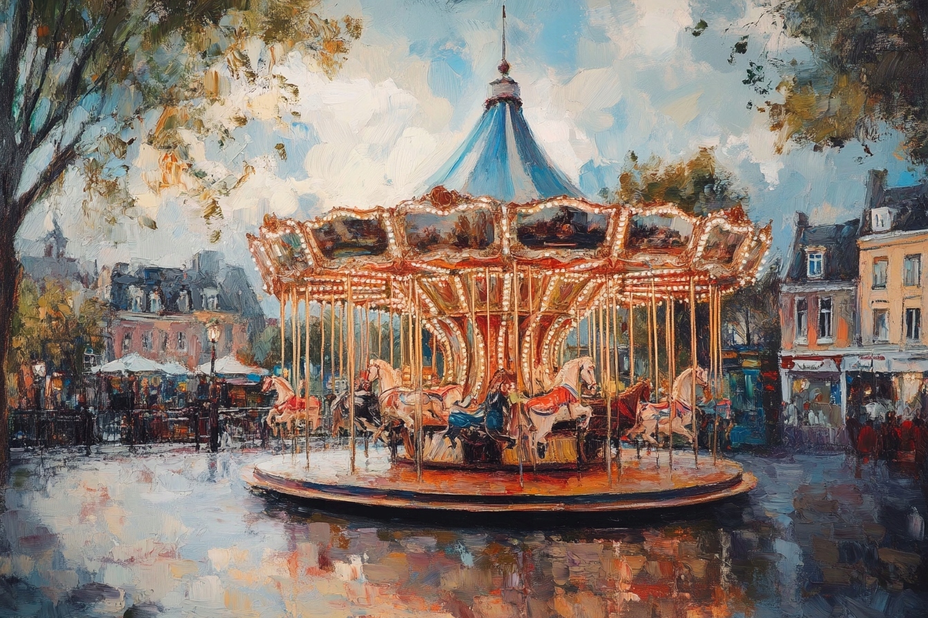 Obraz Na Plátně Canvas Město Trh Náměstí Kamínky Karuzela Retro 120x80