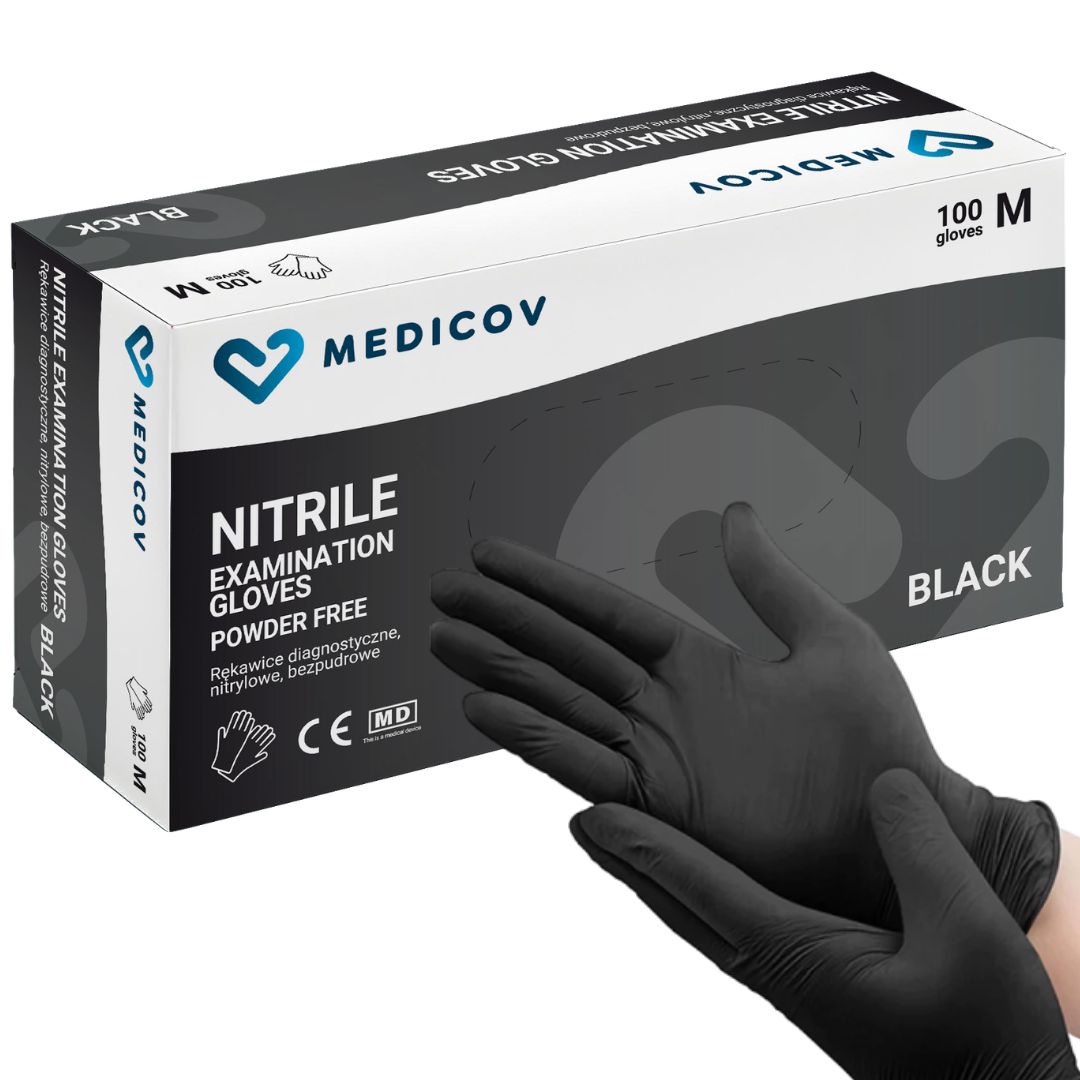 RĘKAWICZKI RĘKAWICE Nitrylowe Bezpudrowe CZARNE 100 SZT M BLACK MODEL 2026