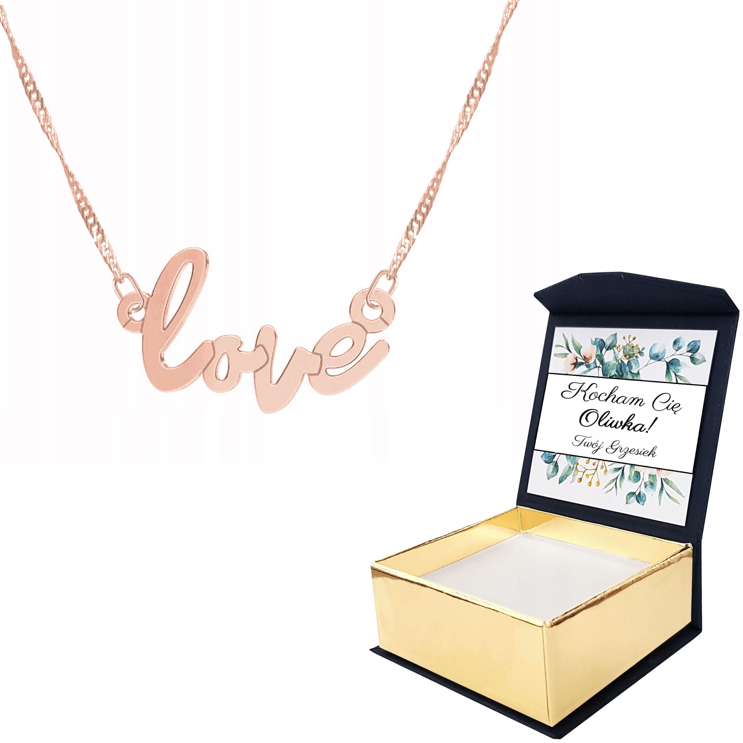 Náhrdelník růžové zlato Nápis Láska Vlastní Potisk