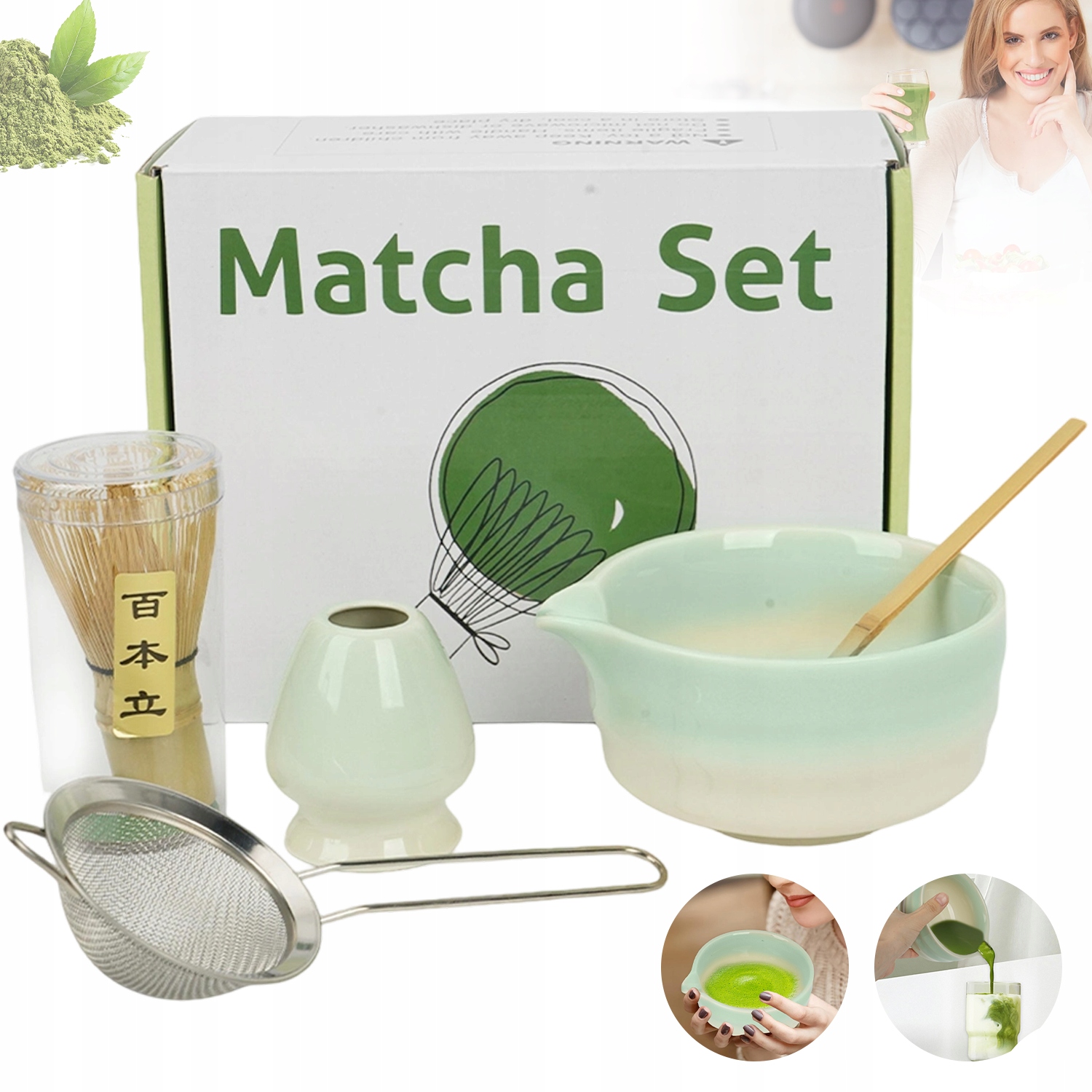 Levně Moderní Sada Na Matchu Gradientová Miska Bambusové Nářadí Dárek