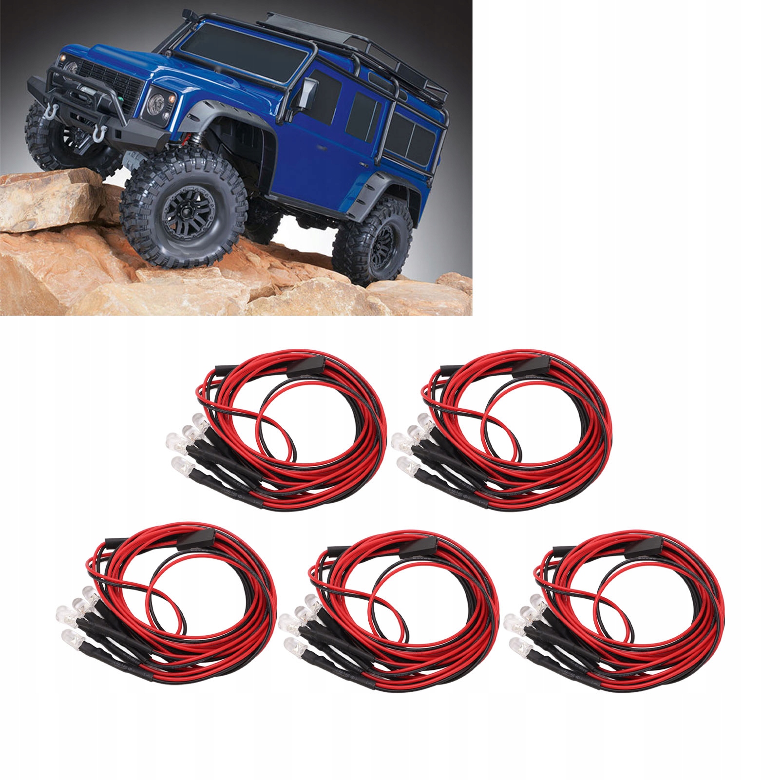 Zestaw Świateł LED do Samochodu RC Traxxas, 5mm, Białe, Jasne, Sterowane Zdalnie - Akcesorium