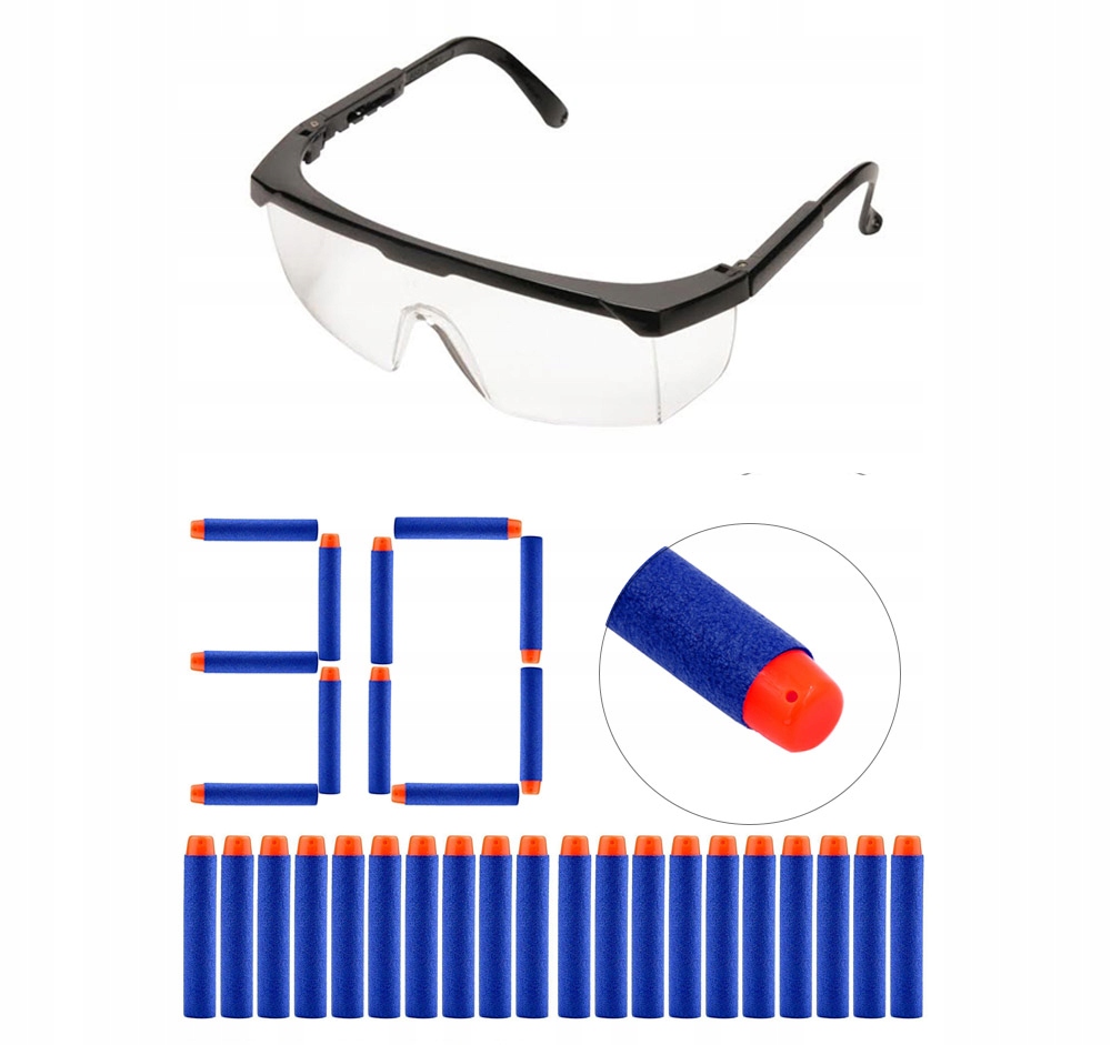 AKCESORIA DO NERF OKULARY TAKTYCZNE + 30 STRZAŁEK