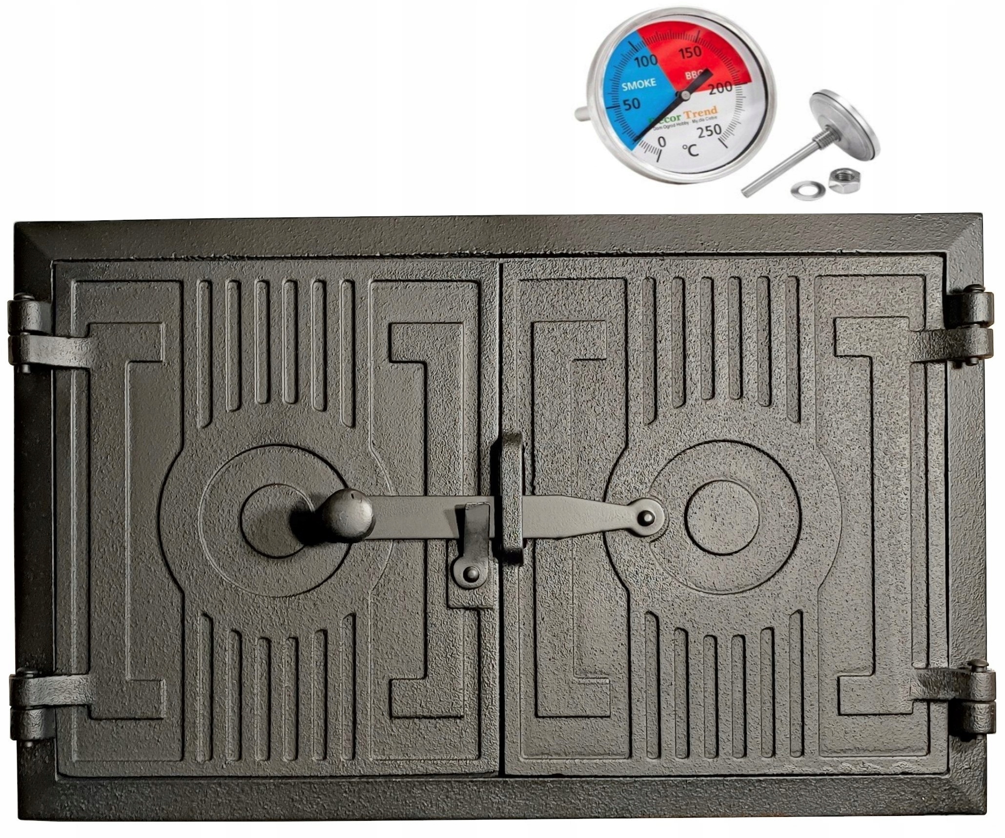 Drzwiczki żeliwne pieca chlebowe wędzarni 43x27 termometr