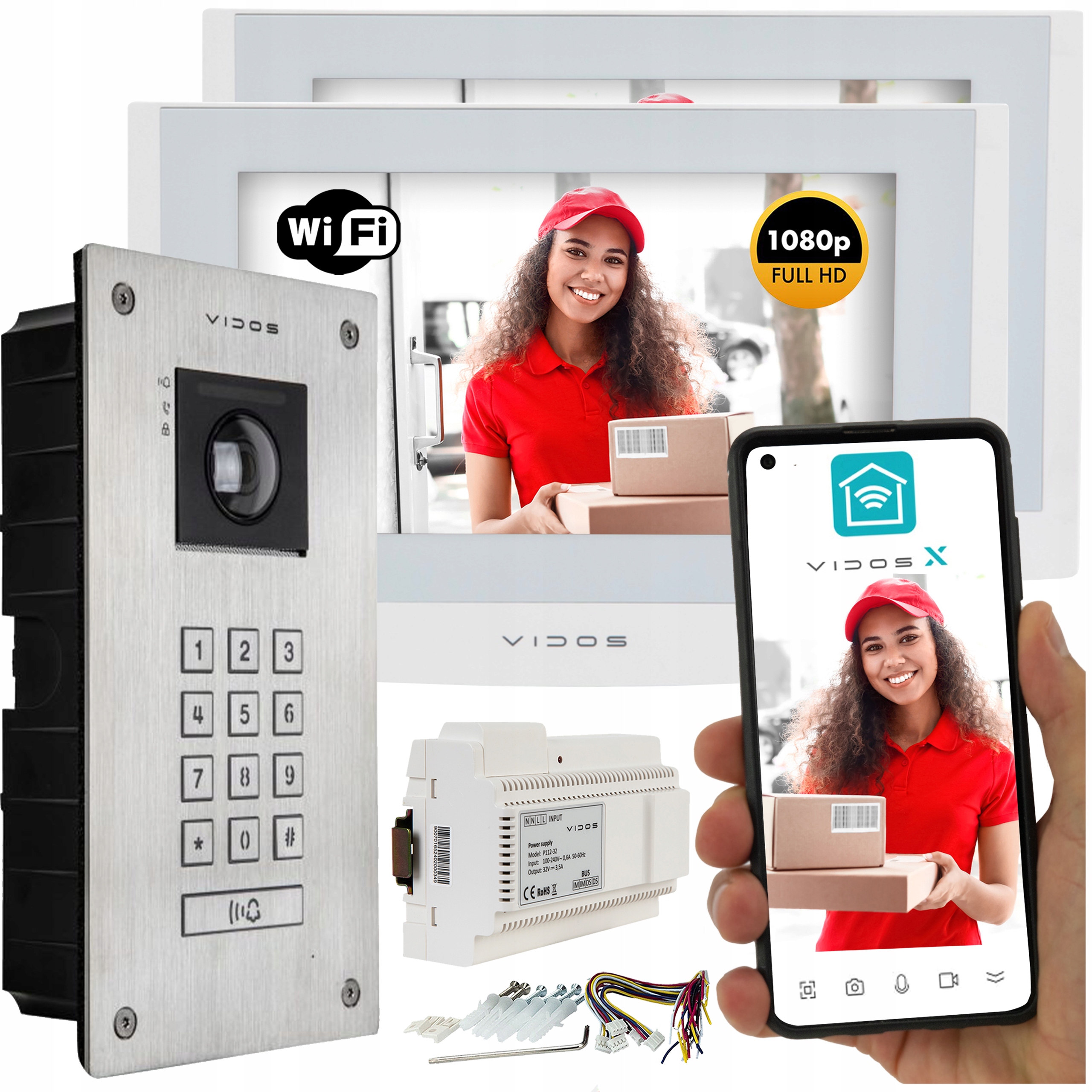 Wideodomofon Vidos 2IP tylko na 2 przewody 2 Monitory M200W-X Stacja S204