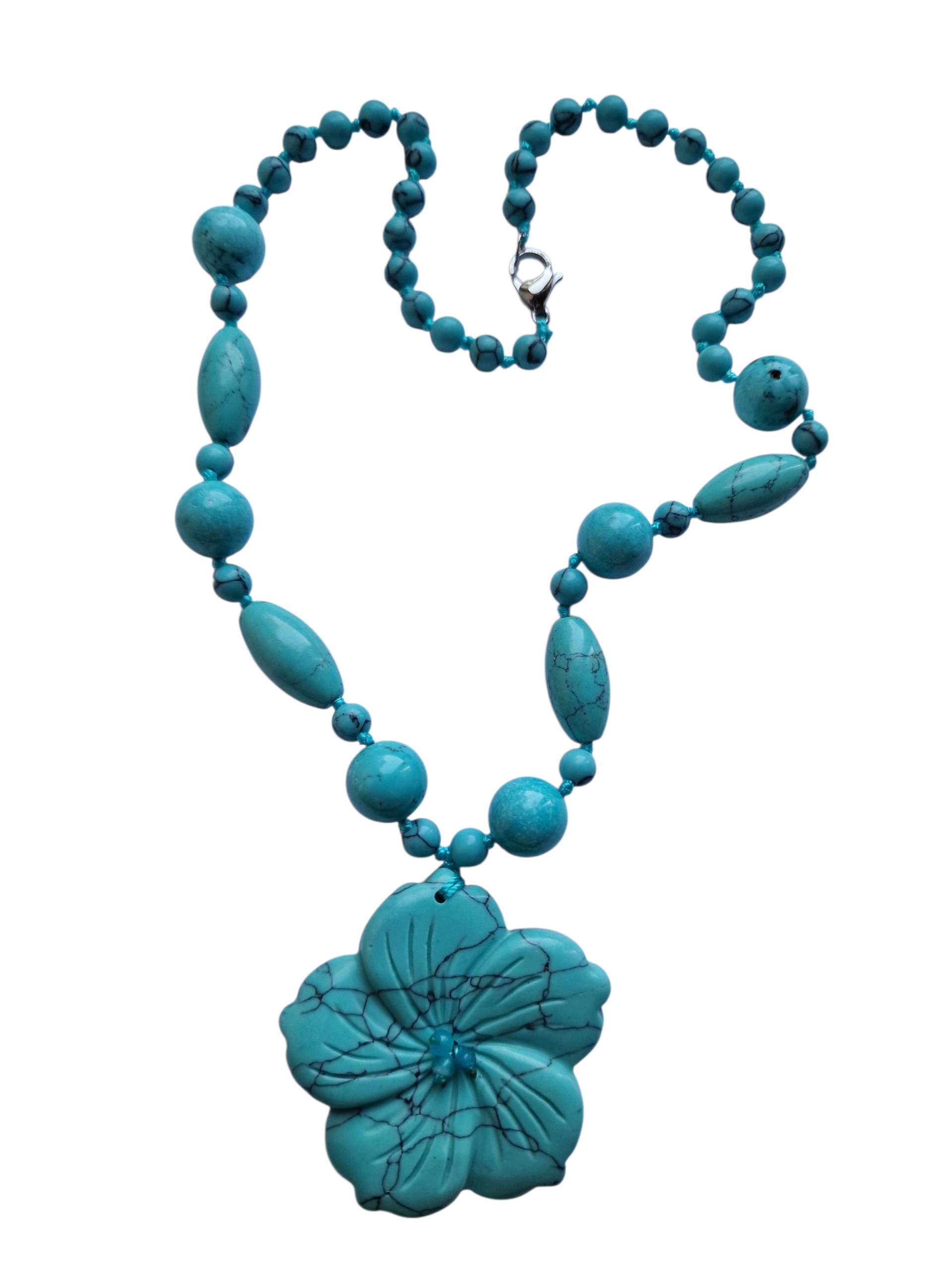 Vintage Howlit Tyrkysový Náhrdelník S Přívěskem Lotosový Květ Ochrana Dobrá Aura