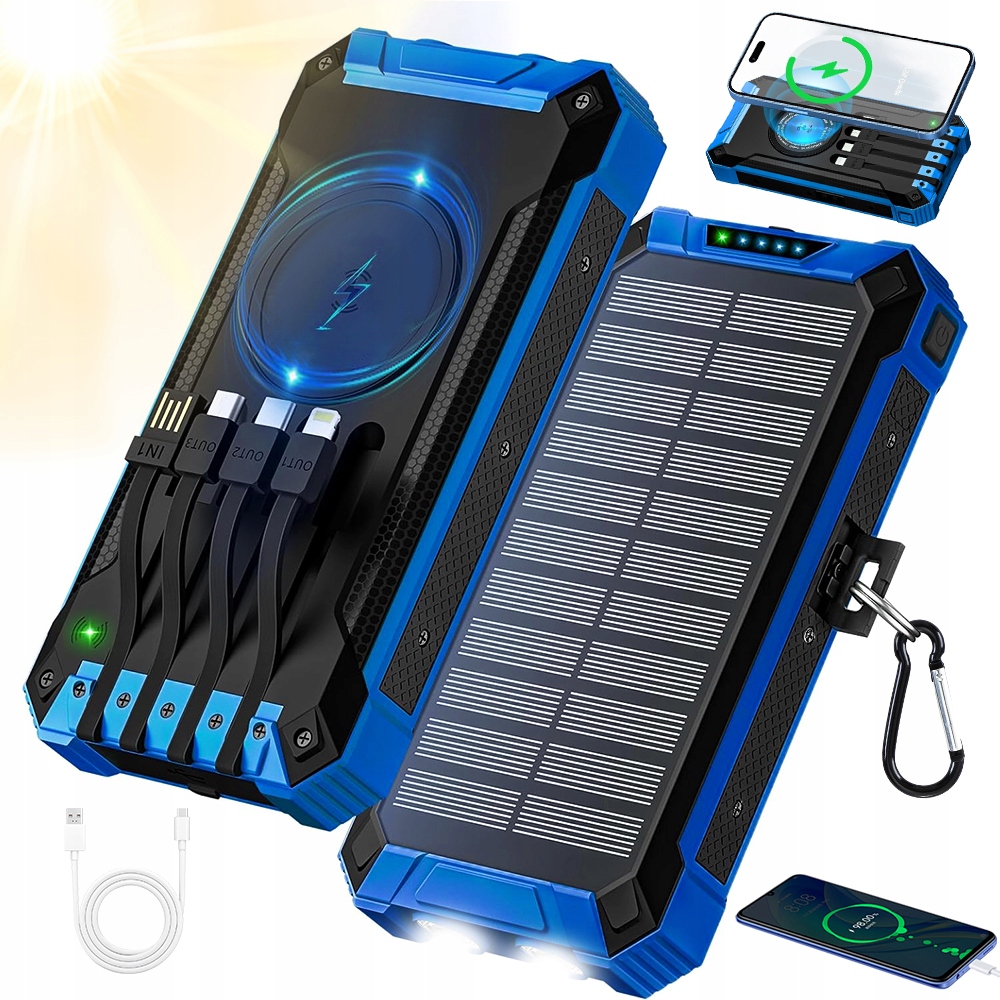 Powerbank Solarny Ładowarka Indukcyjny Latarka Usb 2XLED 26800 mAh