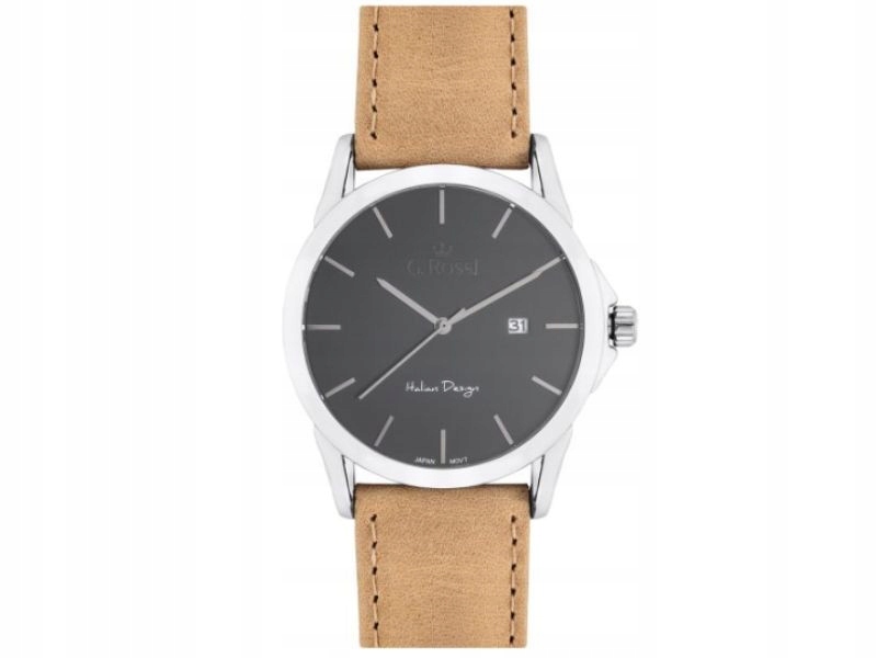 Hnědé pánské hodinky na koženém řemínku s černým ciferníkem, klasický vzor