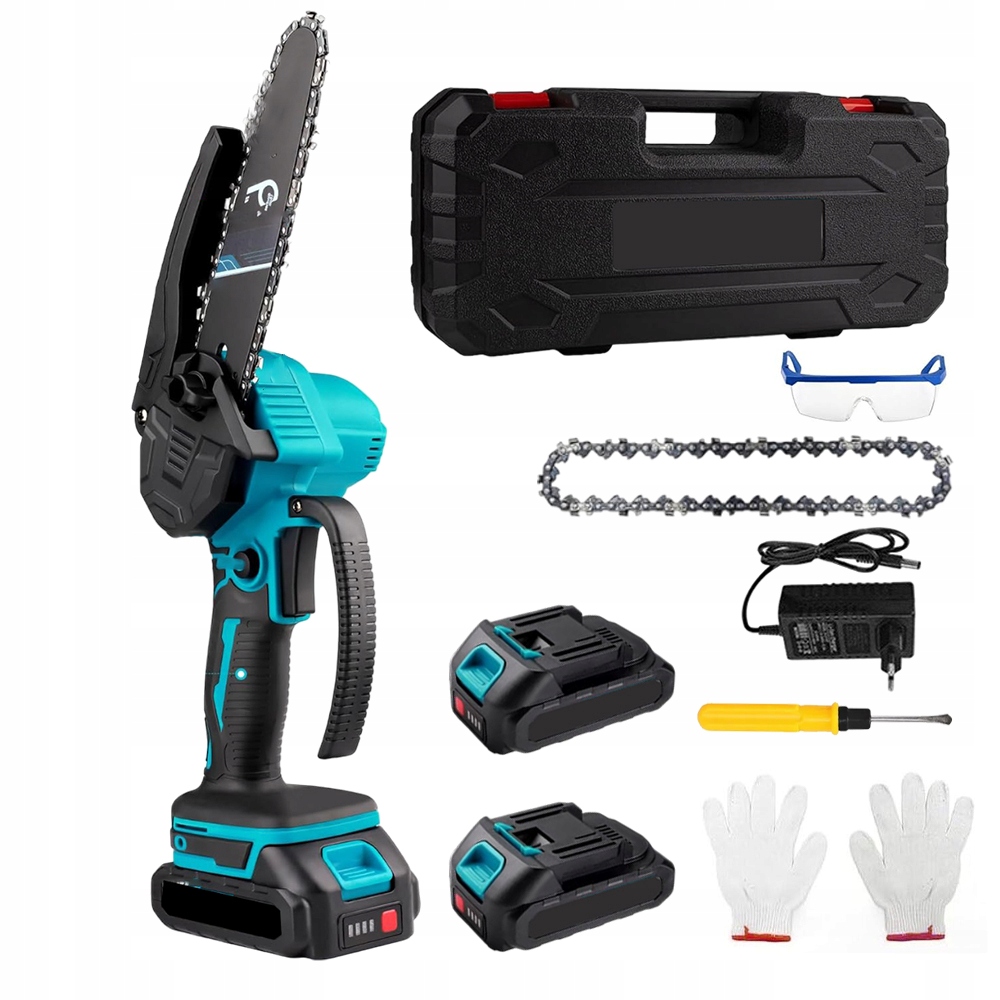 Mini Aku Řetězová Pila Pila 6" +2 Aku 2000 mAh V Kufru