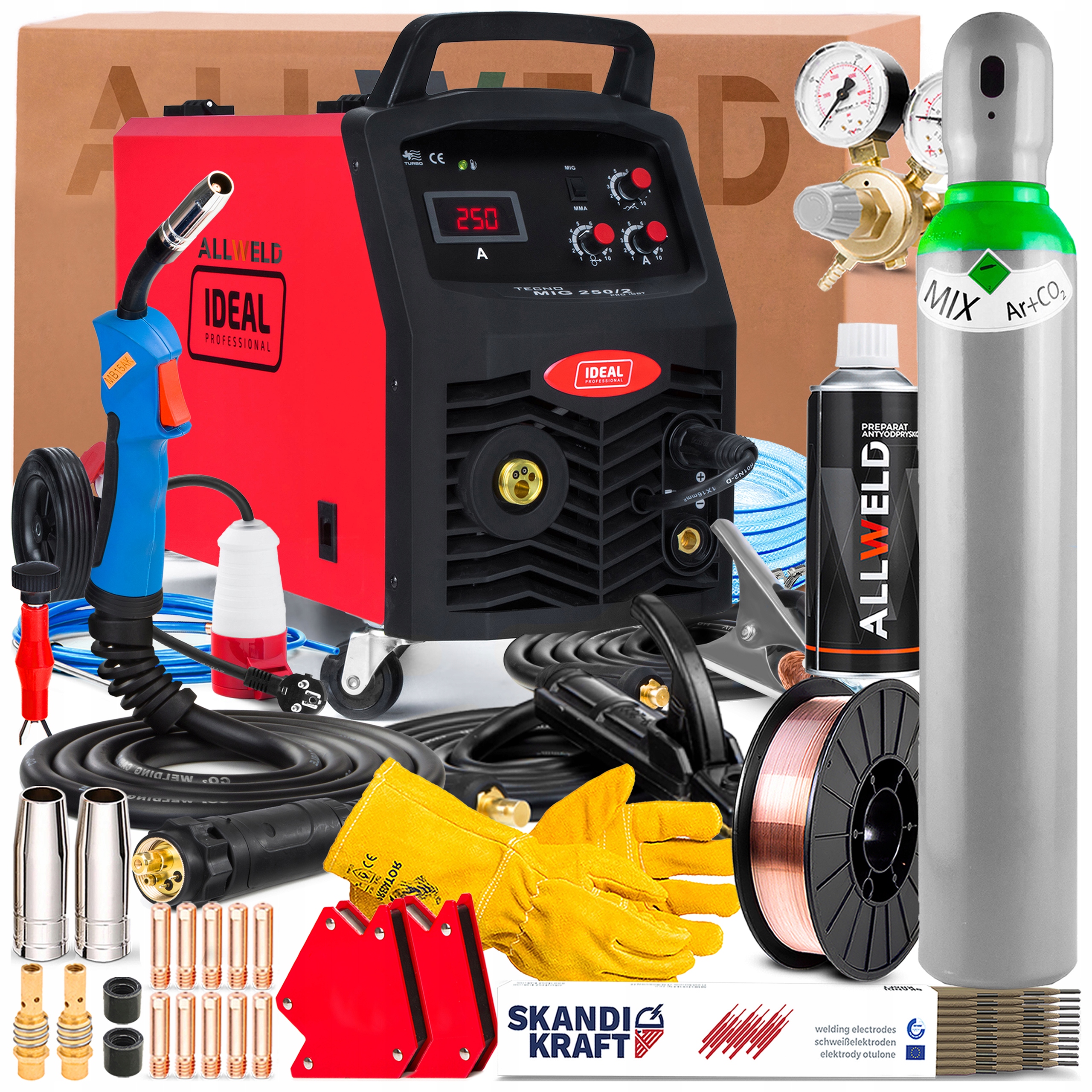 Svářečka Ideal Tecno Mig 250/2 Pro 230V 400V 250A Mma Flux Lutosvařování