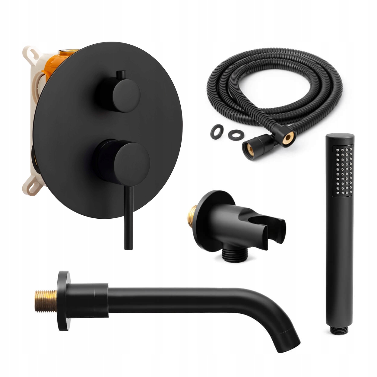 Čierny podomietkový set pre vaňu s výtokom, podomietková vaňová batéria