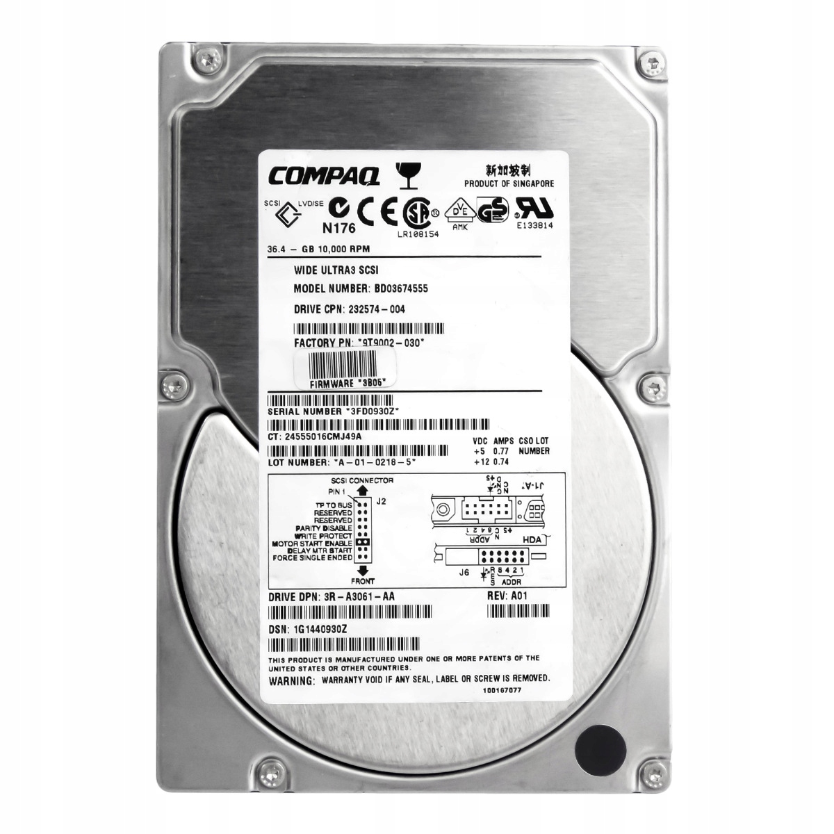 Compaq 232574-004 36,4 Gb 10K 4MB Scsi Ultra3 3,5'' BD03674555