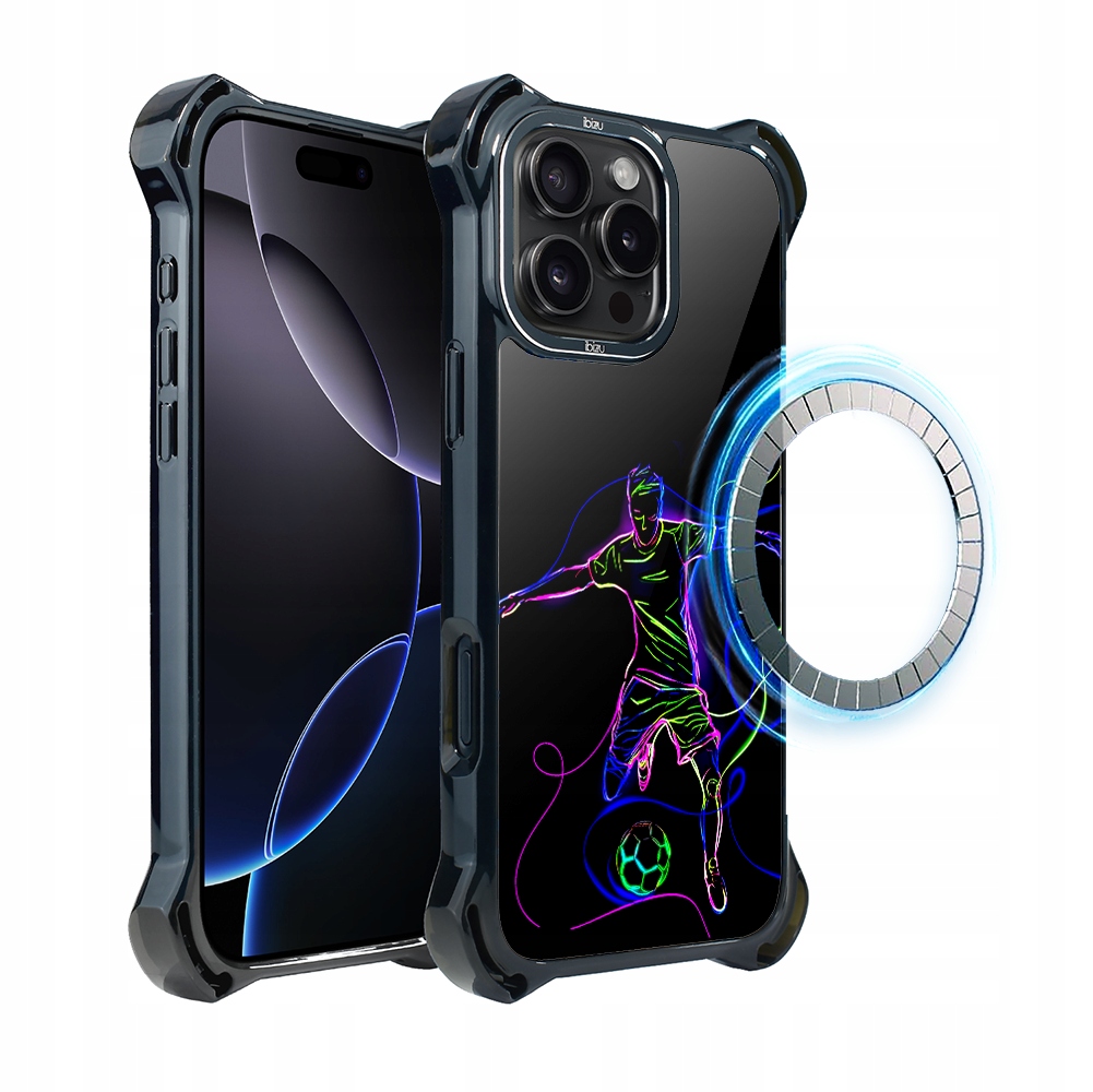 Pouzdro Ibizu DropGuard Ultra pro iPhone 16 Pro s MagSafe, síla fotbalu