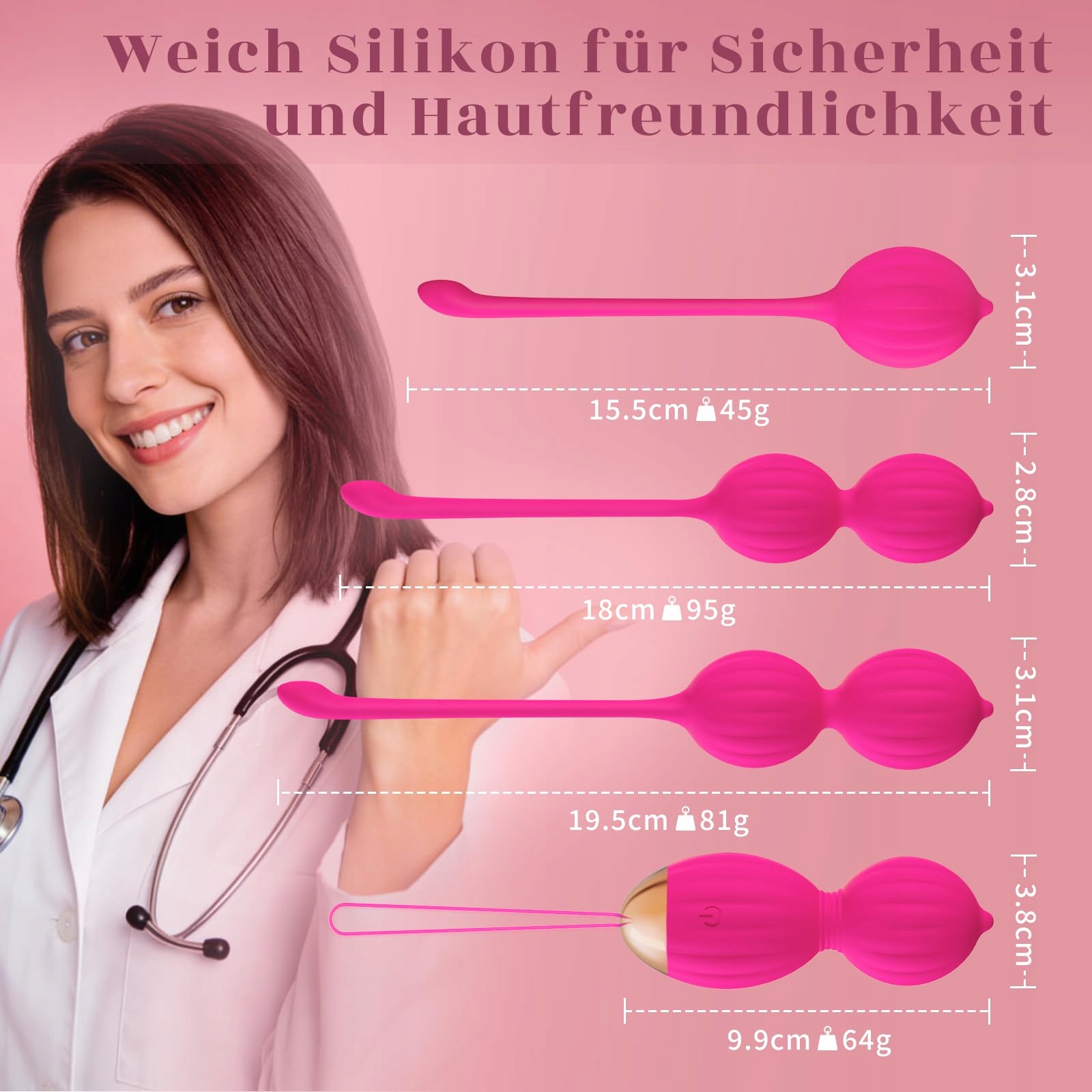 FIDECH Kulki Gejszy Silikonowe z Pilotem Dla Kobiet Trening Mięśni Kegla — miniatura 7