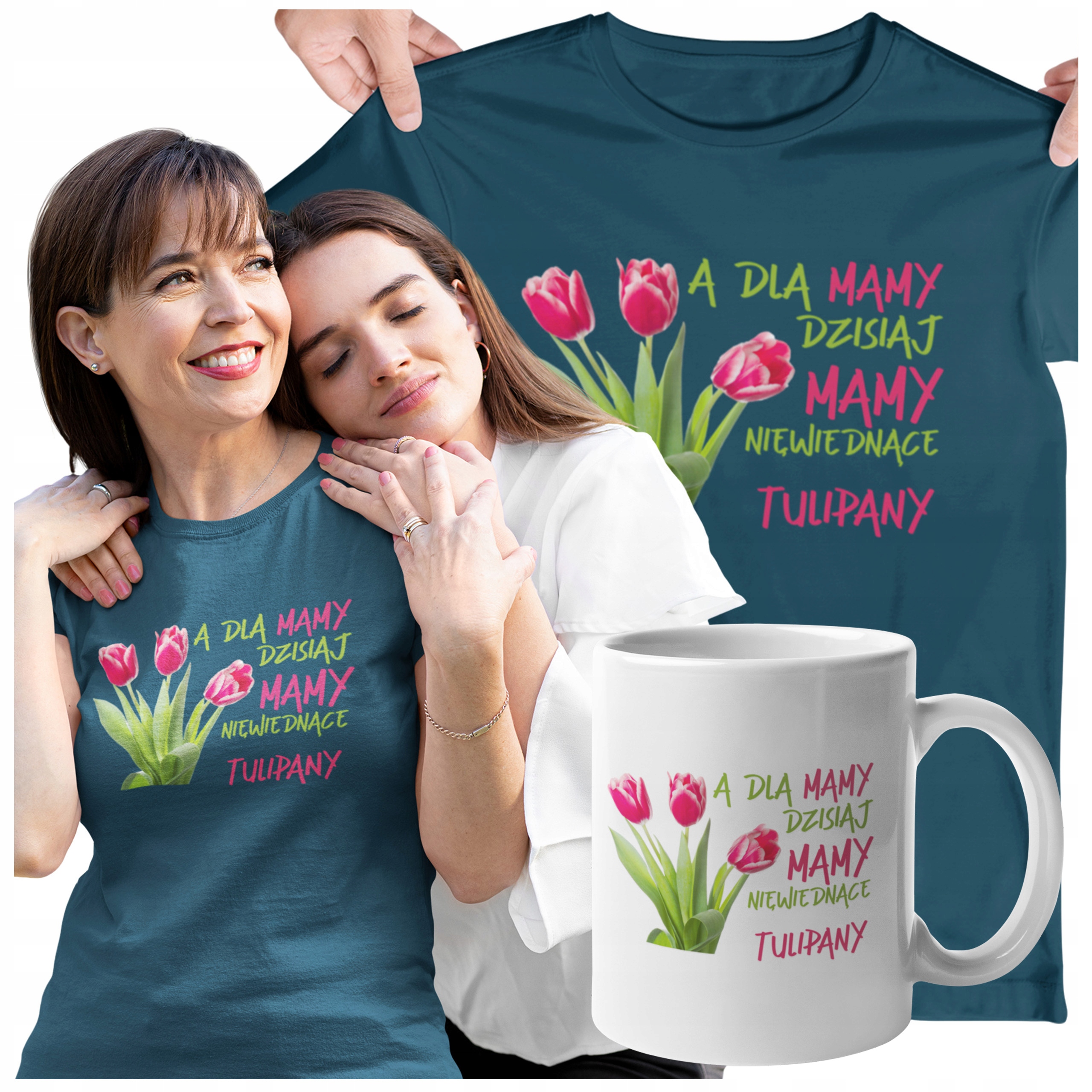 

Koszulka Na Dzień Mamy Z Kubkiem Motyw Kwiatowy