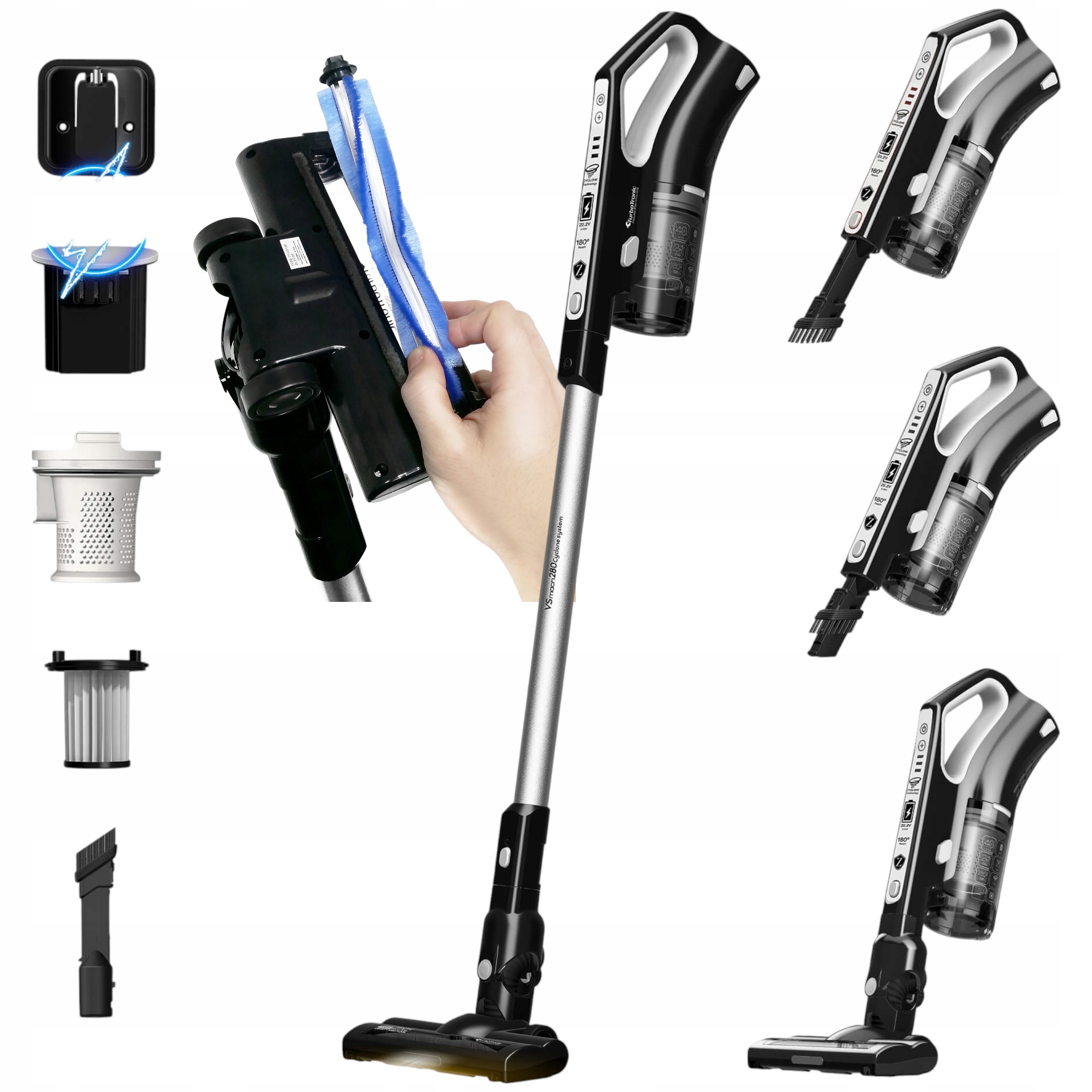 Ultra Lekki Odkurzacz Pionowy Ręczny Bezprzewodowy Akumulatorowy 180W Led