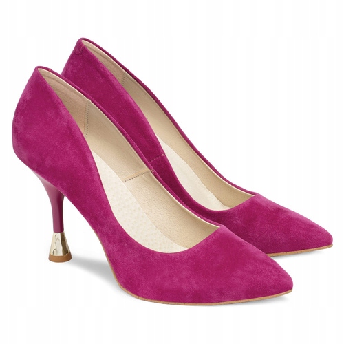 Brilu Polskie Zamszowe Szpilki Z Ozdobnym Obcasem Allison Fuksja 36